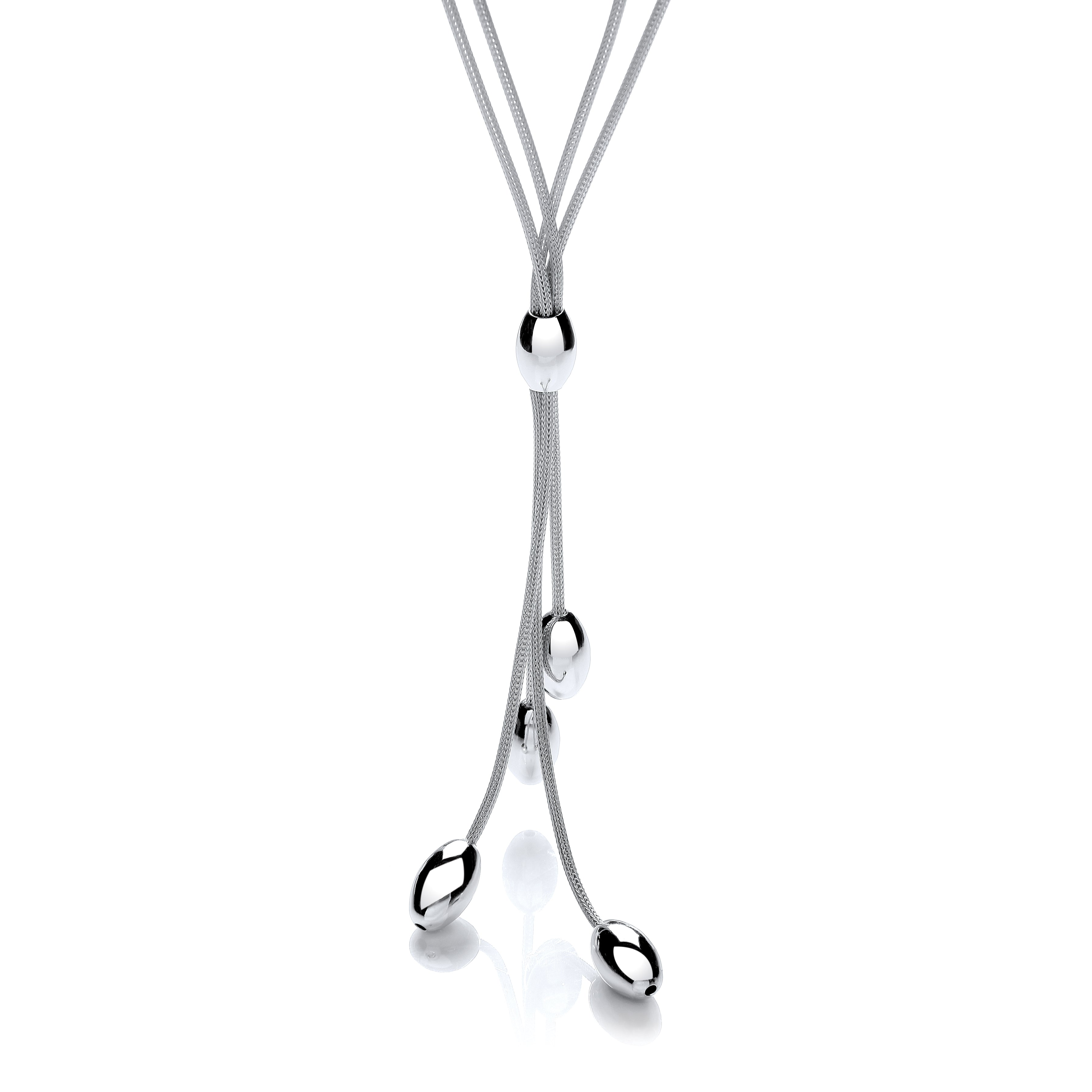 925 Sterling Silver Two-Row Mesh Oval Beads 18" Necklace J-Jaz