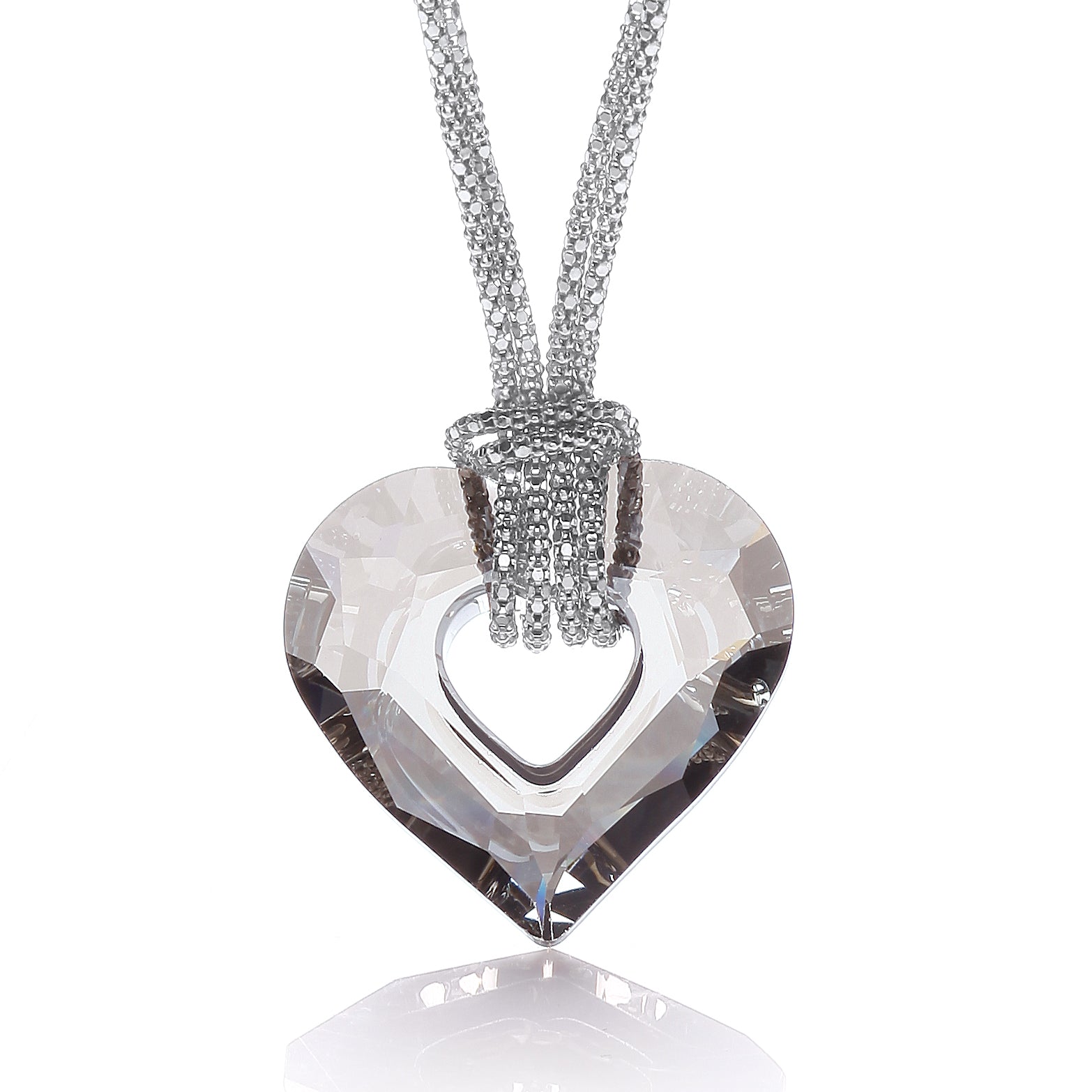 925 Sterling Silver Crystal Heart Fancy Chain 17"/43cm J-Jaz