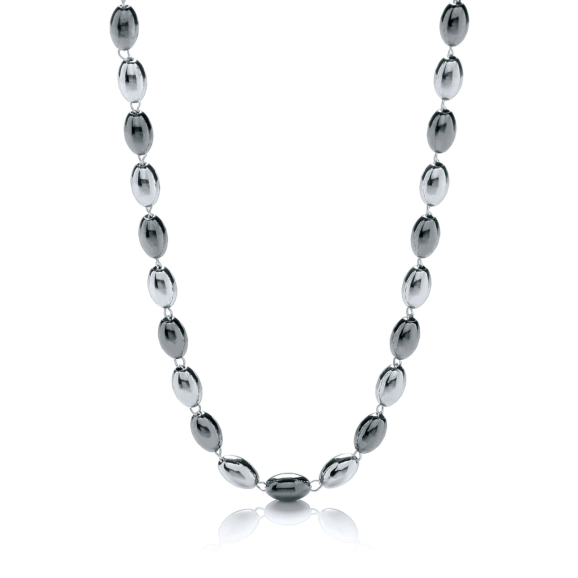 925 Sterling Silver Silver & Ruthenium Oval Bead Necklace 36"/92cm J-Jaz