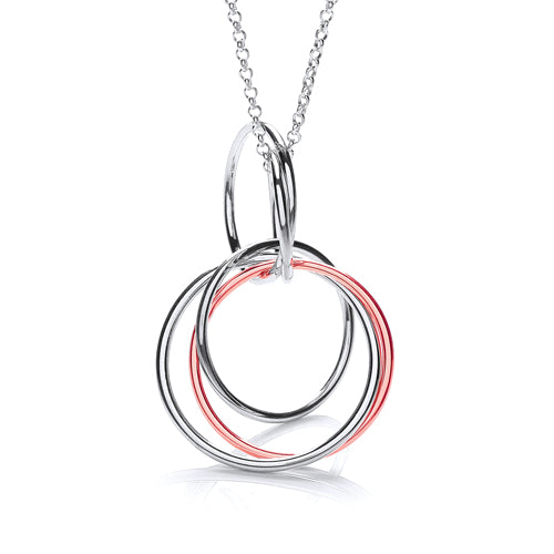925 Sterling Silver Interlocking 2 Tier Circles Pendant with 18" Chain J-Jaz