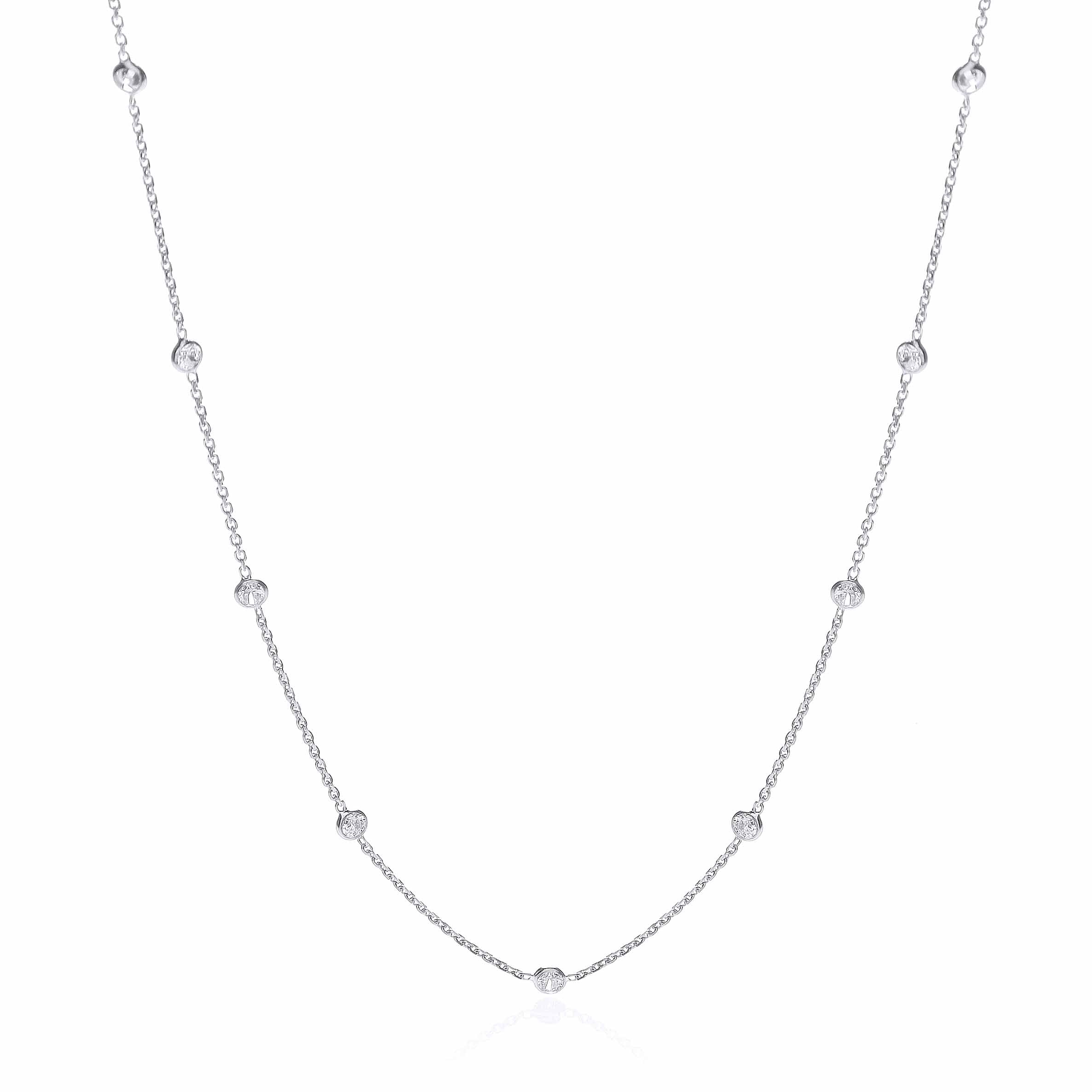 925 Sterling Silver Rubover 11 Cz's Necklace 18" J-Jaz