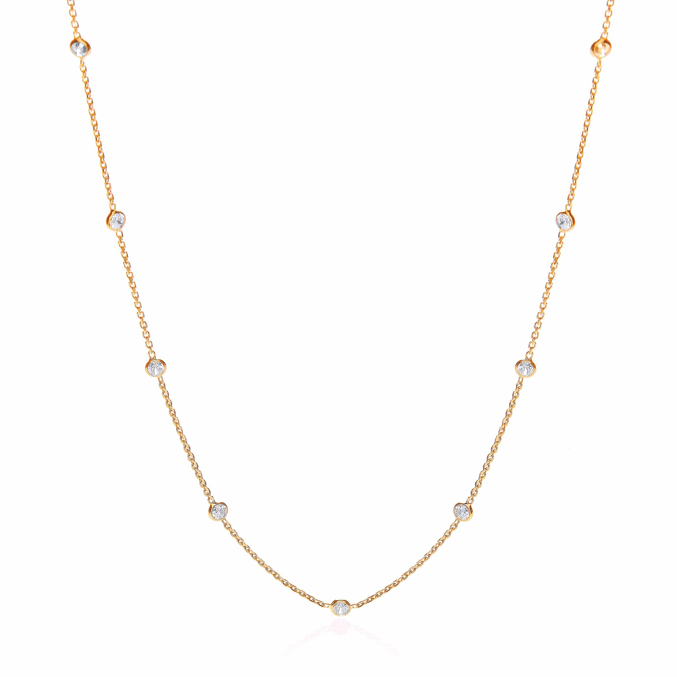 925 Sterling Silver Gold Coated Rubover 11 Cz's Necklace 18" J-Jaz