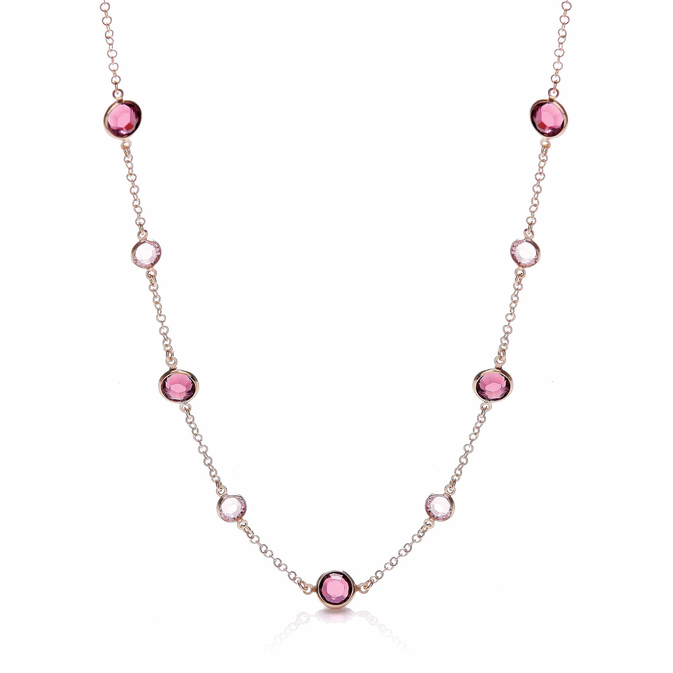 925 Sterling Silver Purple, Pink Stones, Silver Rose Coated Necklace J-Jaz