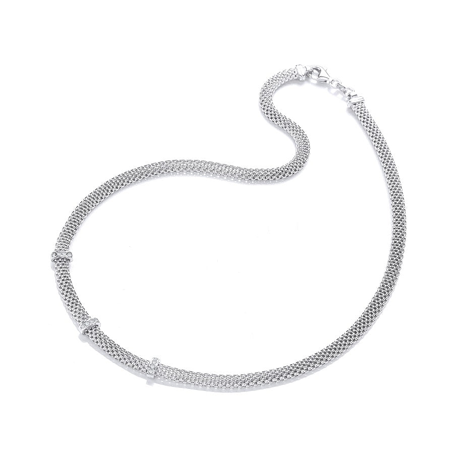925 Sterling Silver Mesh with Cz's Necklace 17"/43cm J-Jaz