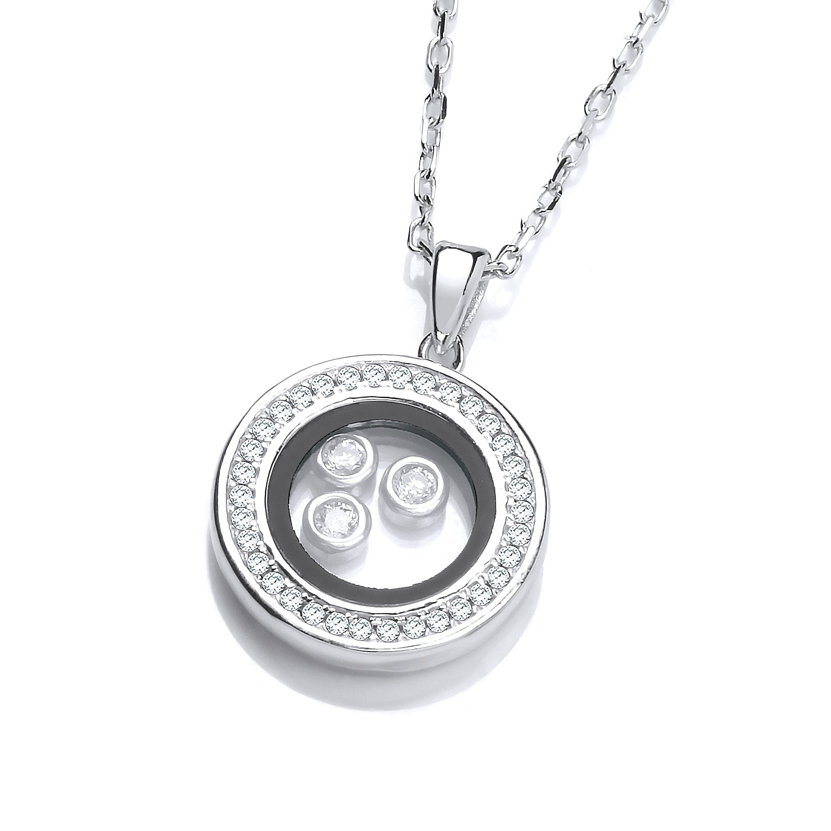 925 Sterling Silver Circle of Life with Floating CZs Silver Pendant 18" Necklace J-Jaz