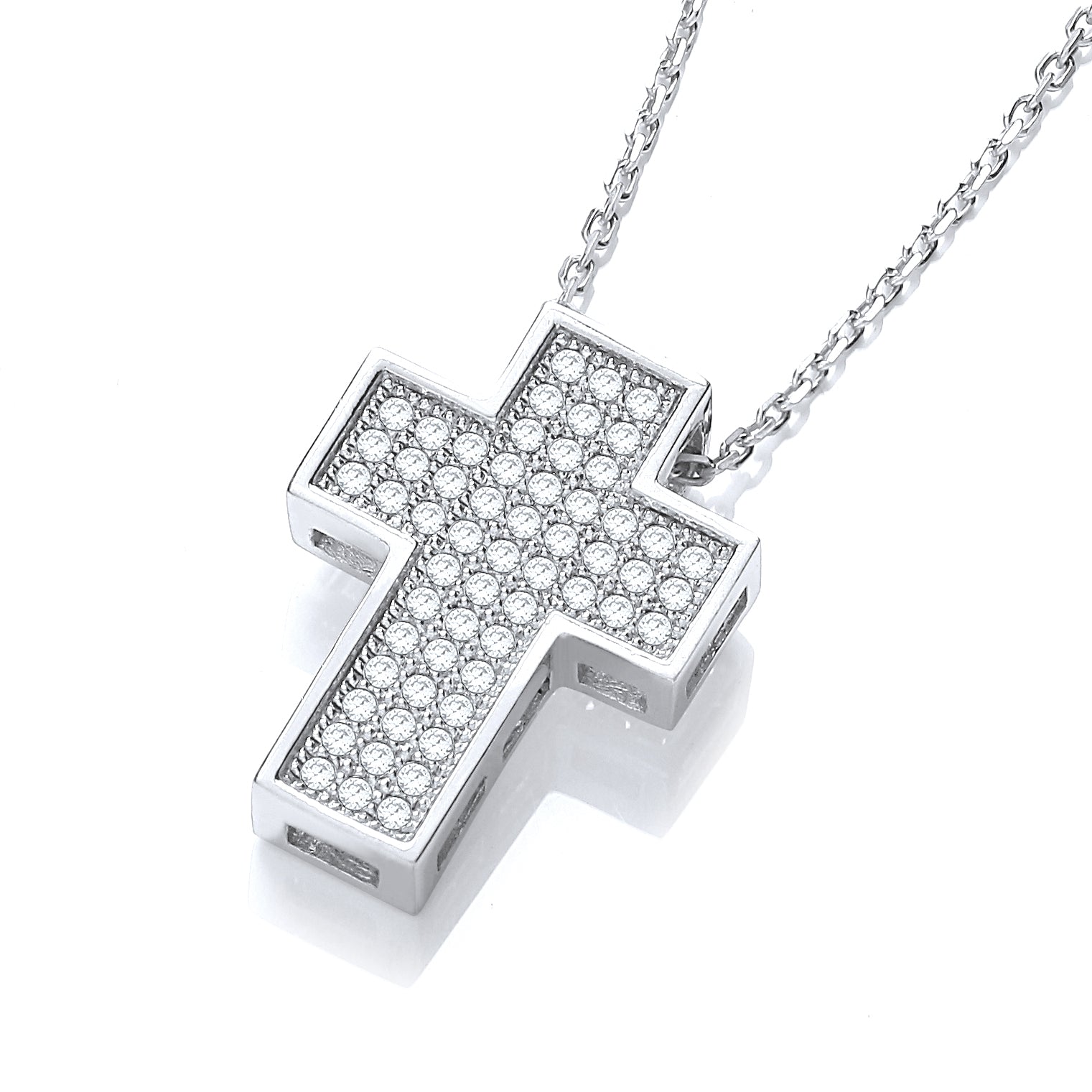 925 Sterling Silver Micro Pave' Thick Cross with 18" Chain J-Jaz