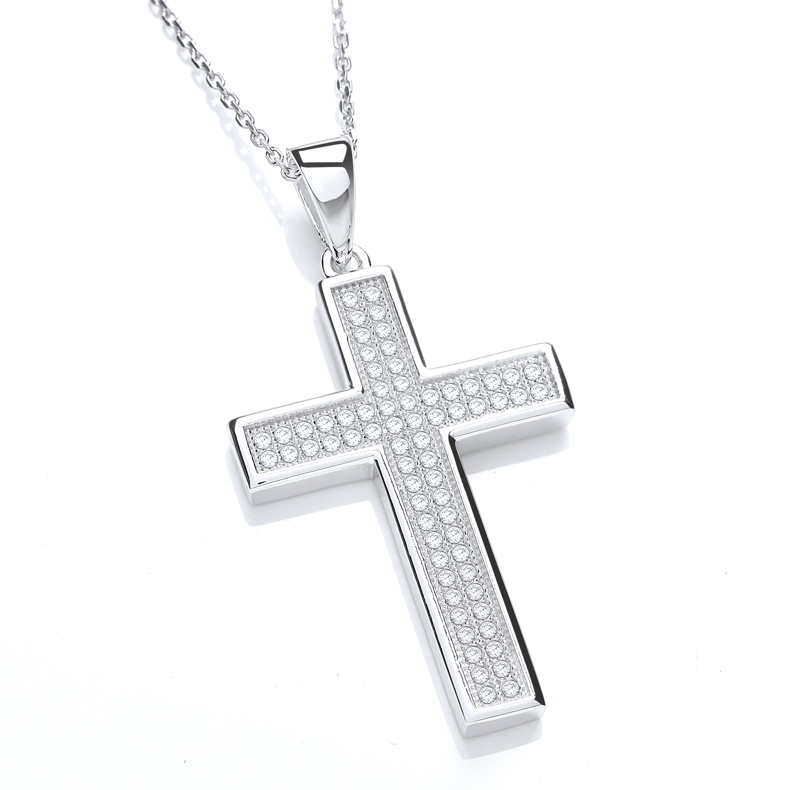 925 Sterling Silver Micro Pave' Slim Cross with 18" Chain J-Jaz