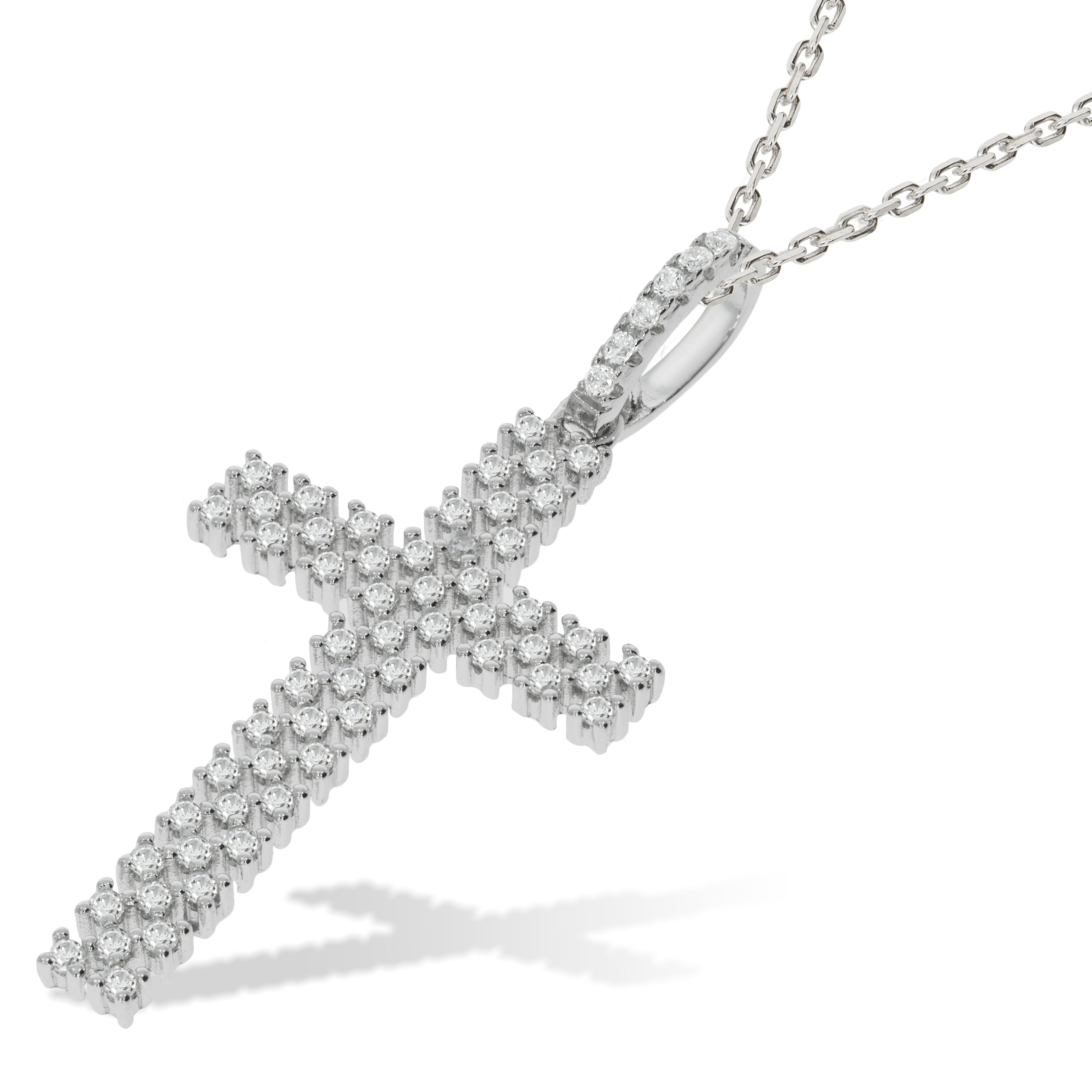 925 Sterling Silver Micro Pave' Multi Row CZ Cross with 18" Chain J-Jaz