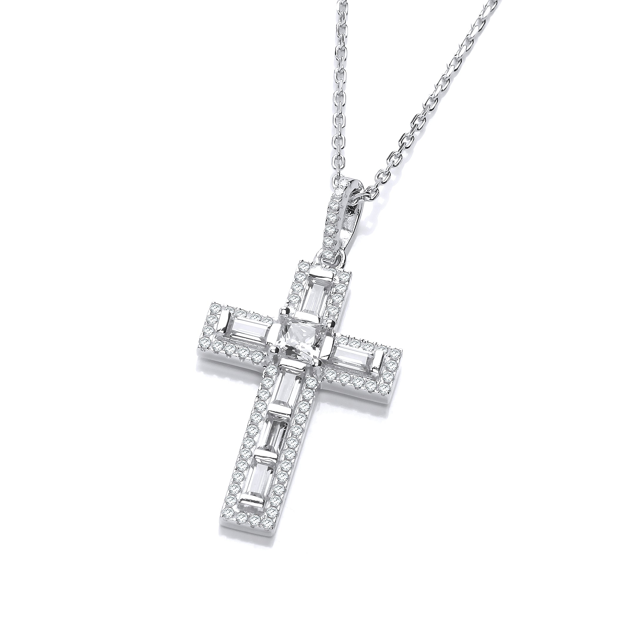 925 Sterling Silver Micro Pave Cubic Zirconia Cross with 18" Chain J-Jaz
