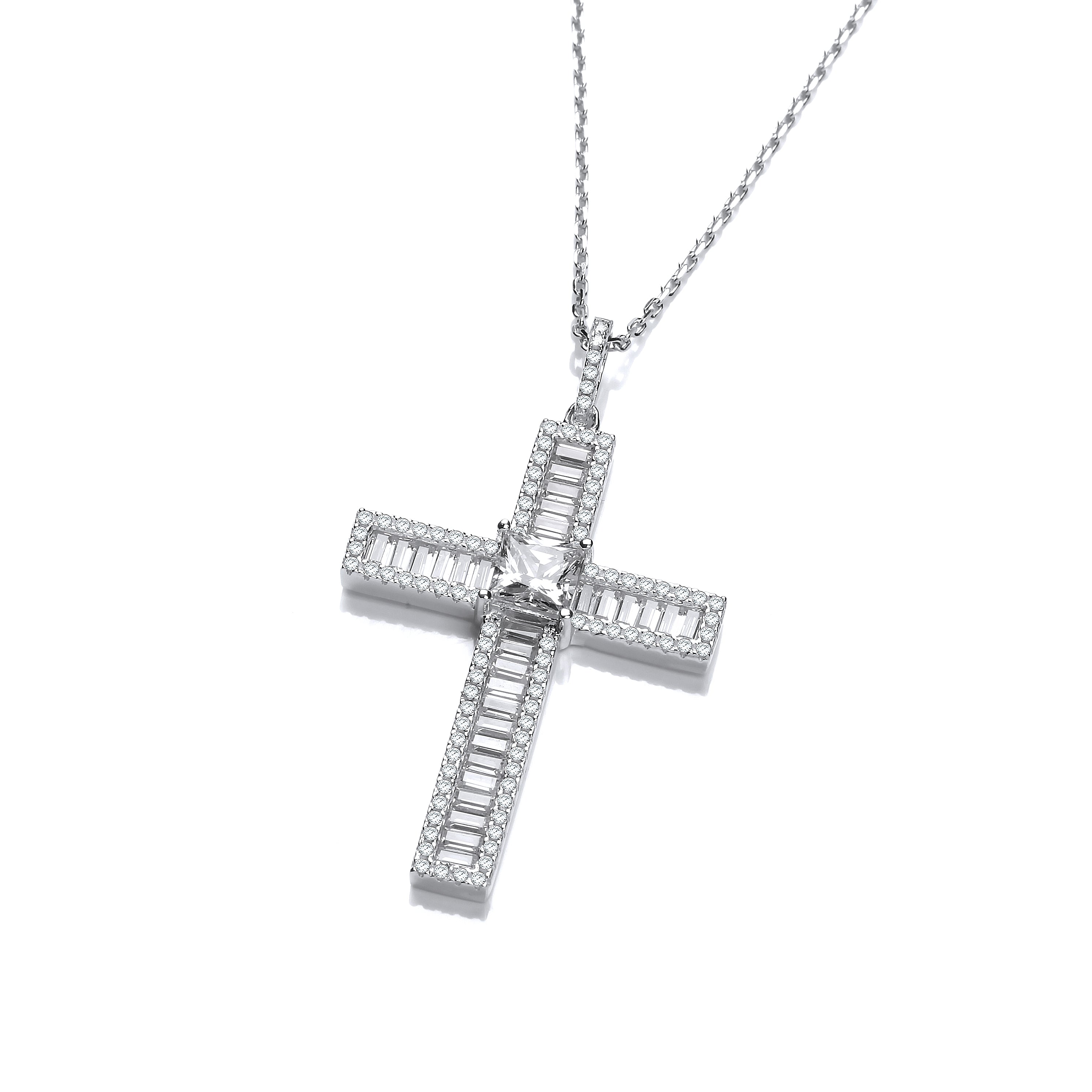 925 Sterling Silver Micro Pave CZs Cross with 18" Chain - J Jaz