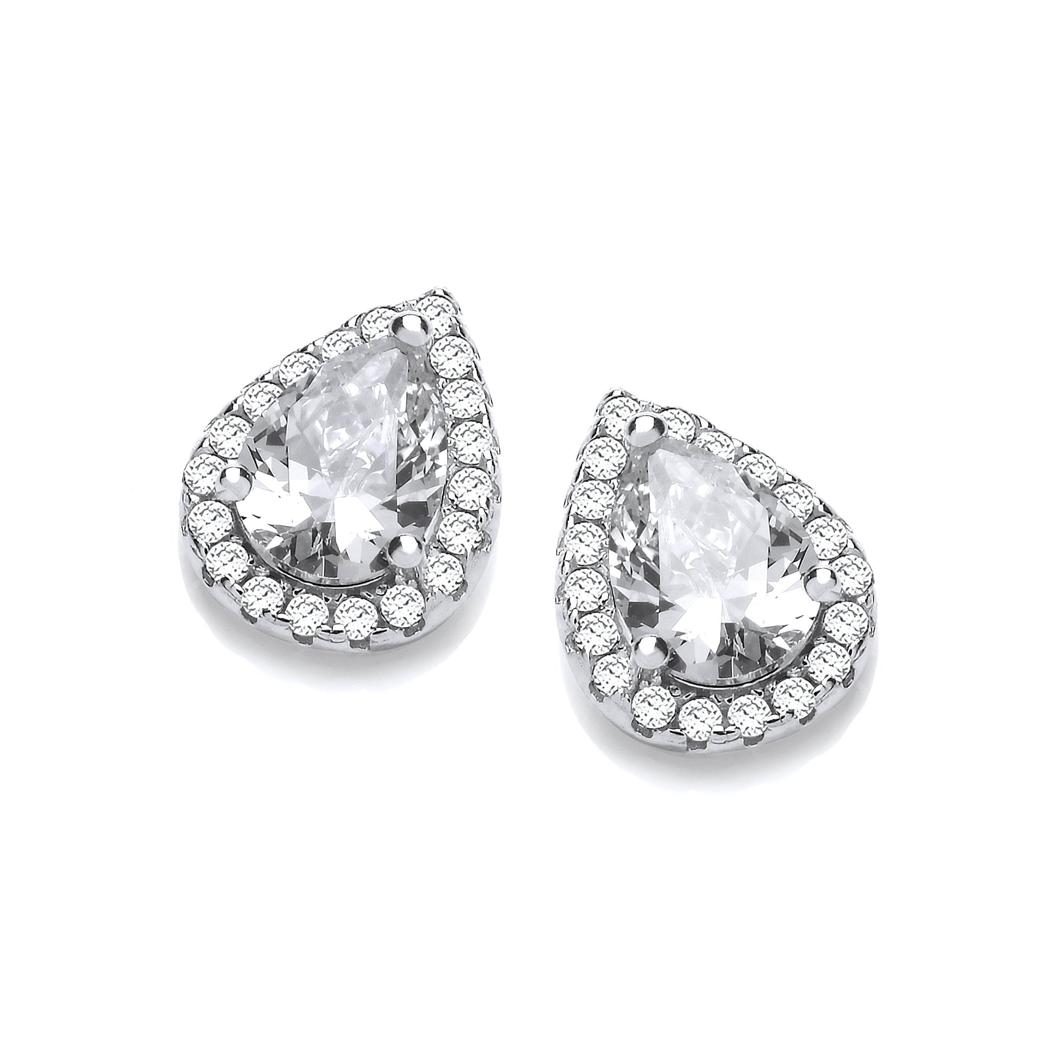 925 Sterling Silver Teardrop Clear Cz Stud Earrings - J Jaz