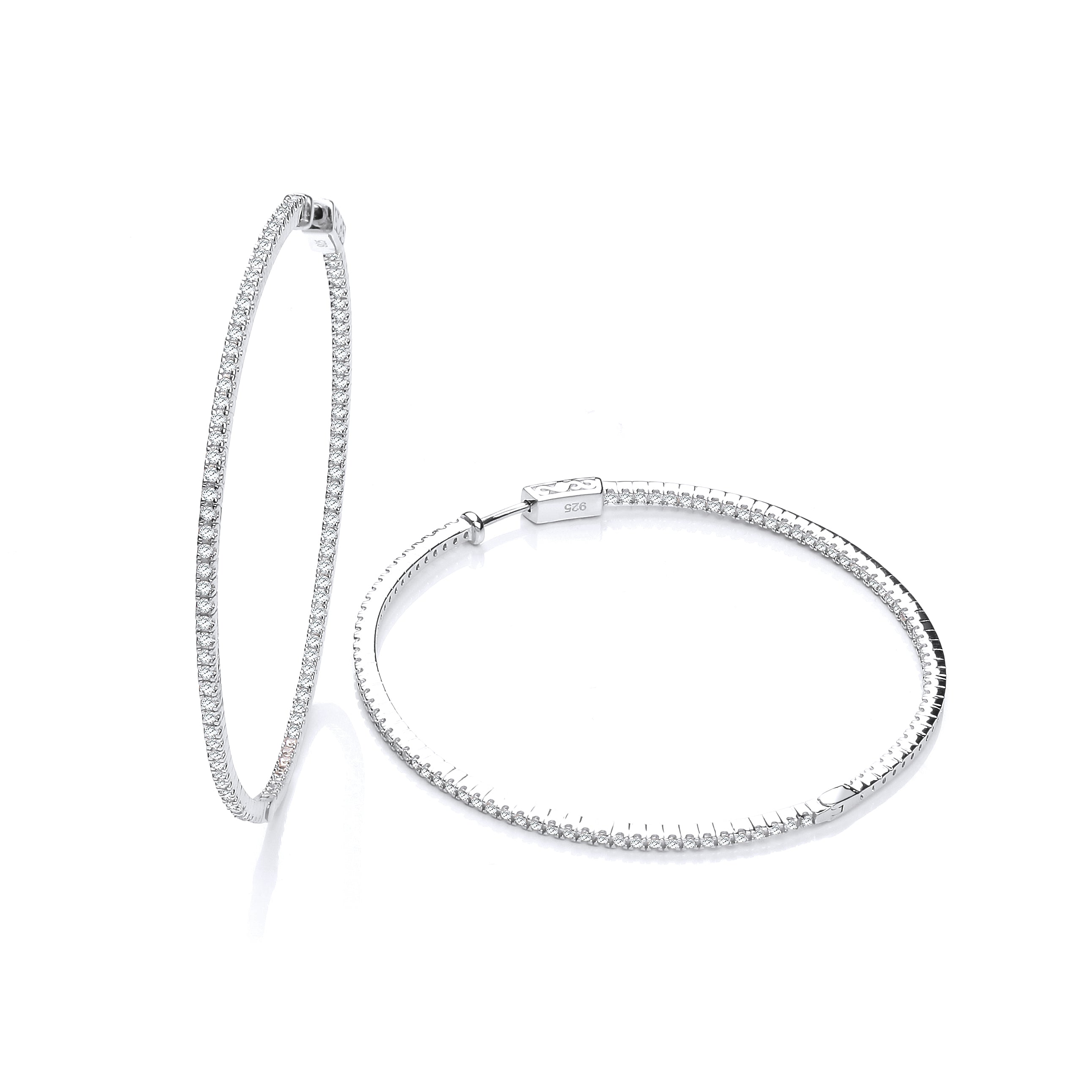 925 Sterling Silver Micro Pave' 60mm Round Hoop CZ Earrings J-Jaz