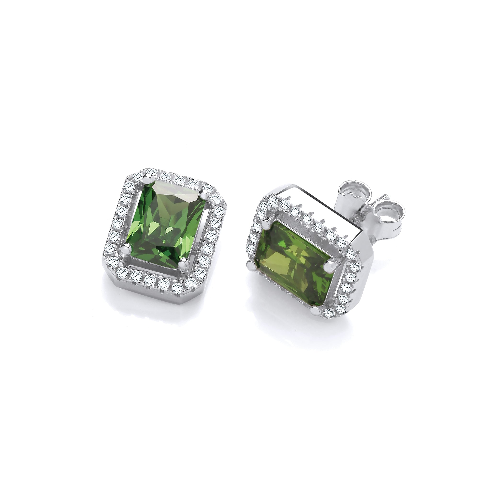 925 Sterling Silver Green Cubic Zirconia Halo Stud Earrings J-Jaz