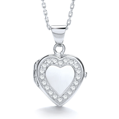 925 Sterling Silver Heart Shape with Line of Cz's Locket J-Jaz