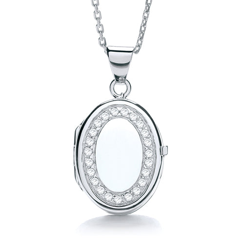 925 Sterling Silver Oval Shape with Cz's Locket J-Jaz