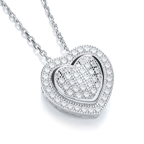 925 Sterling Silver Micro Pave' Heart Pendant with 18