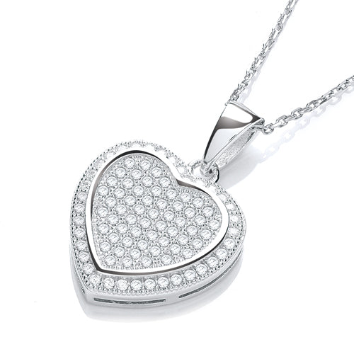 925 Sterling Silver Micro Pave' Heart Pendant with 18" Chain J-Jaz