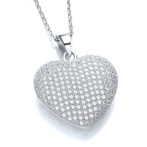 925 Sterling Silver Micro Pave' Heart Pendant with 18" Chain J-Jaz