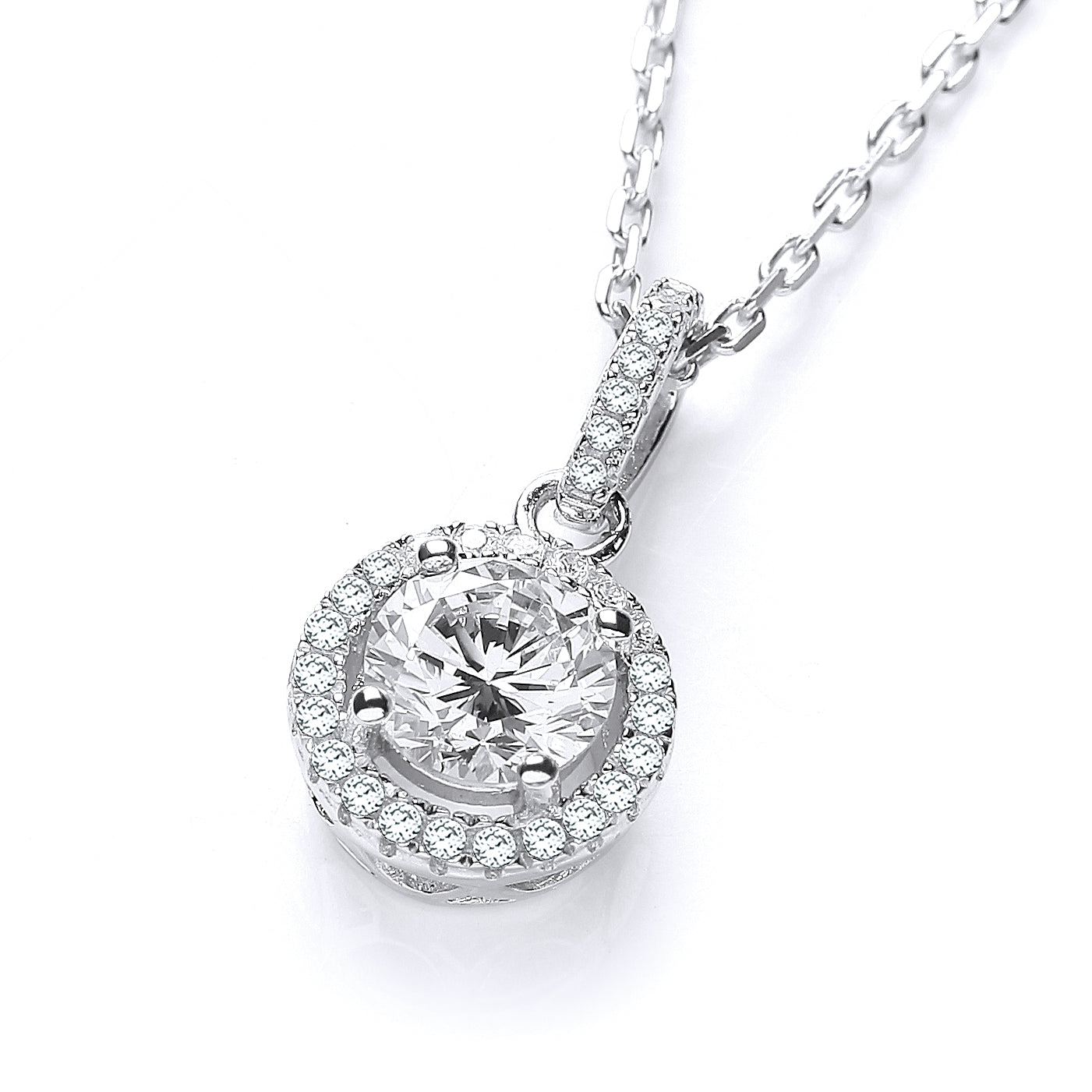 925 Sterling Silver Micro Pave' Halo Style Cz Pendant with 18" Chain J-Jaz