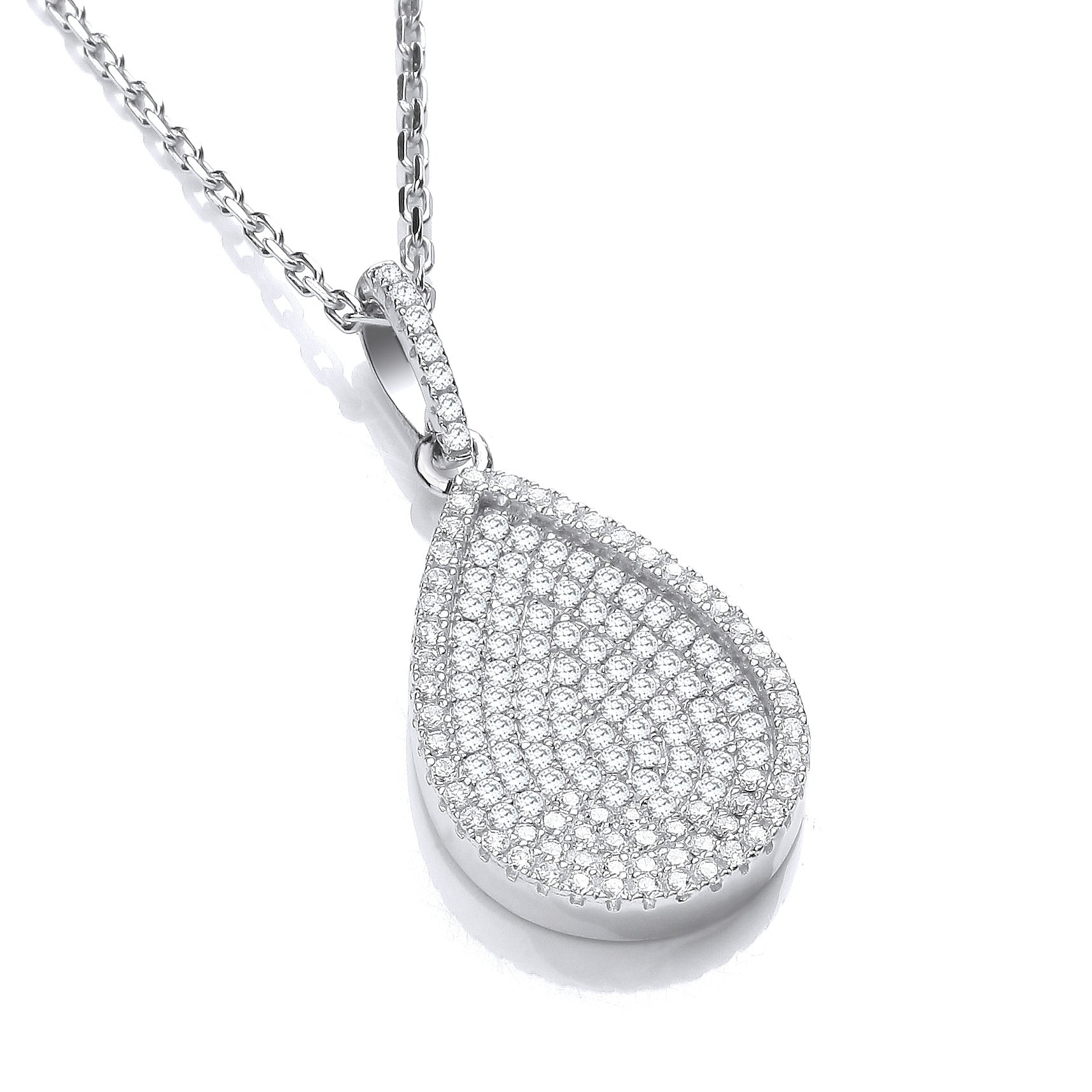 925 Sterling Silver Micro Pave' Pear Shape Pendant with 18" Chain J-Jaz