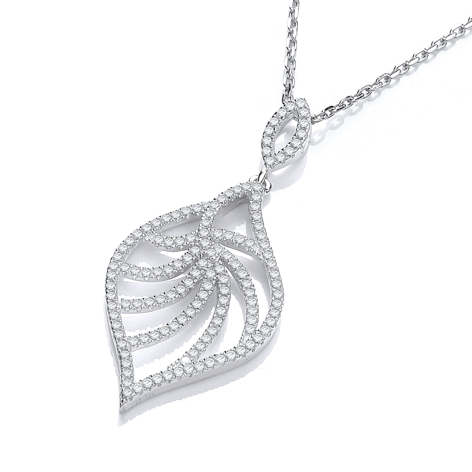 925 Sterling Silver Micro Pave' Leaf Shape Cz Pendant with 18" Chain J-Jaz