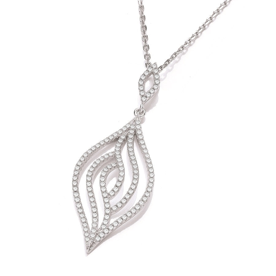 925 Sterling Silver Micro Pave' Leaf Cz Pendant with 18" Chain J-Jaz