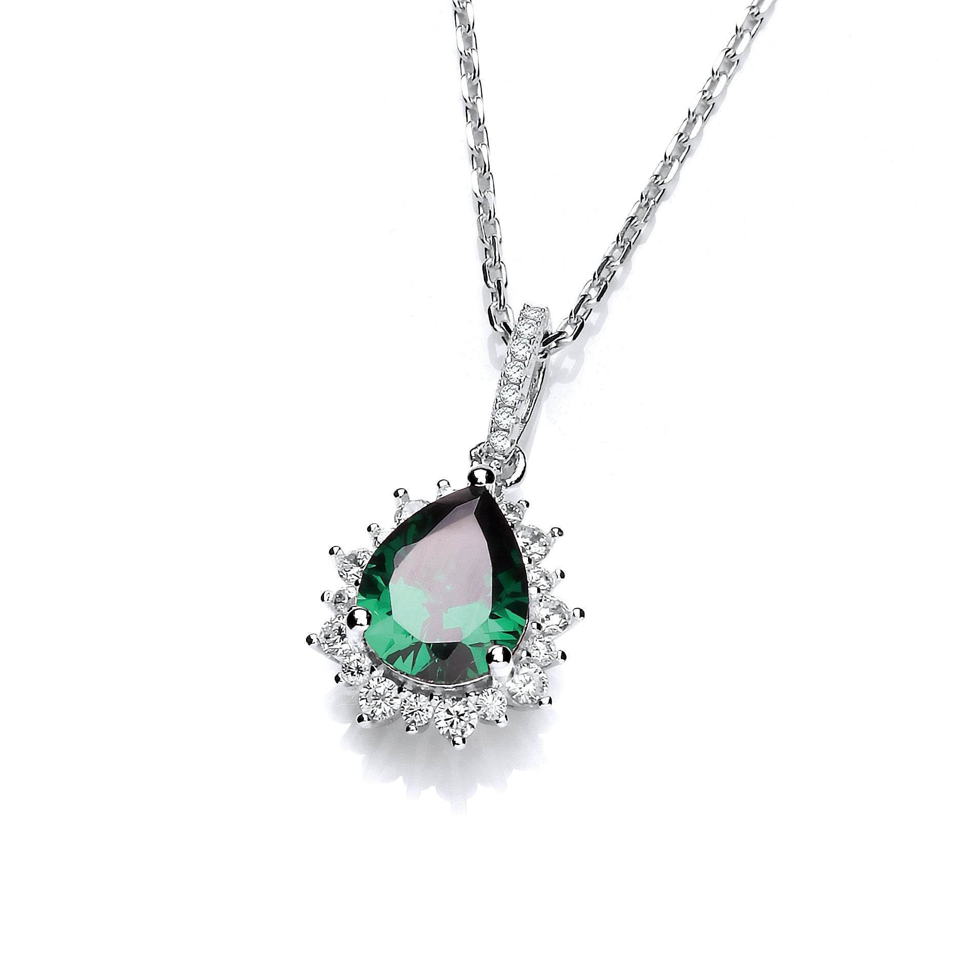 925 Sterling Silver Green Tear Drop Cz Pendant with 18" Chain J-Jaz