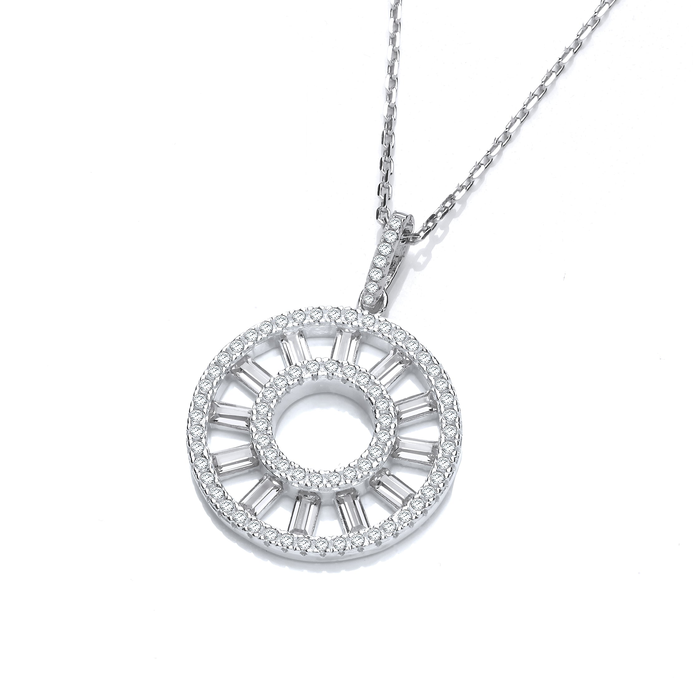 925 Sterling Silver Circle of Life Round & Baguette Cz Pendant with 18" Chain J-Jaz
