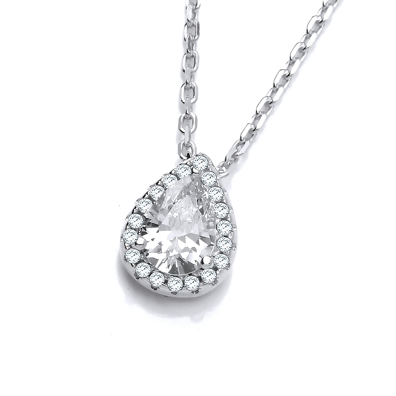 925 Sterling Silver Teardrop Clear Cz Pendant with 18" Chain J-Jaz
