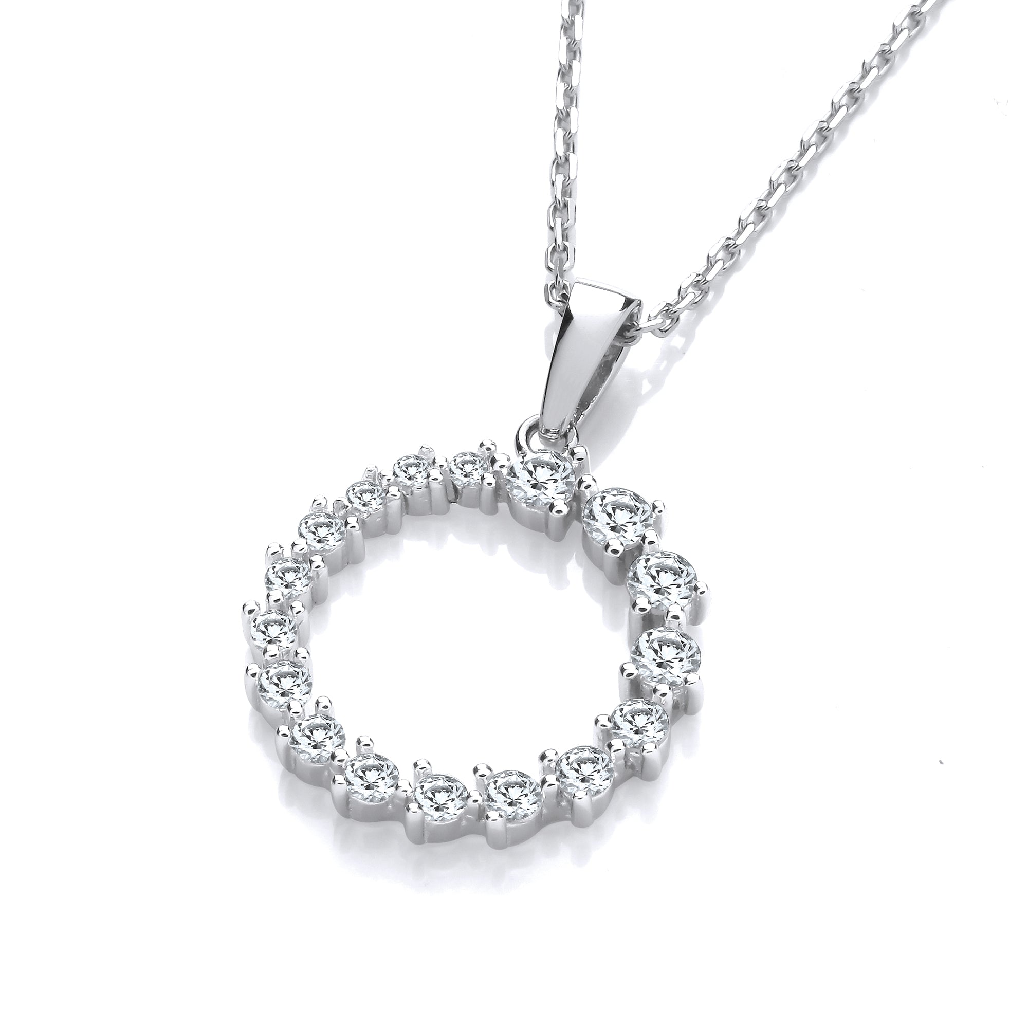 925 Sterling Silver Graduated Cz Circle of Life Pendant with 18" Chain J-Jaz