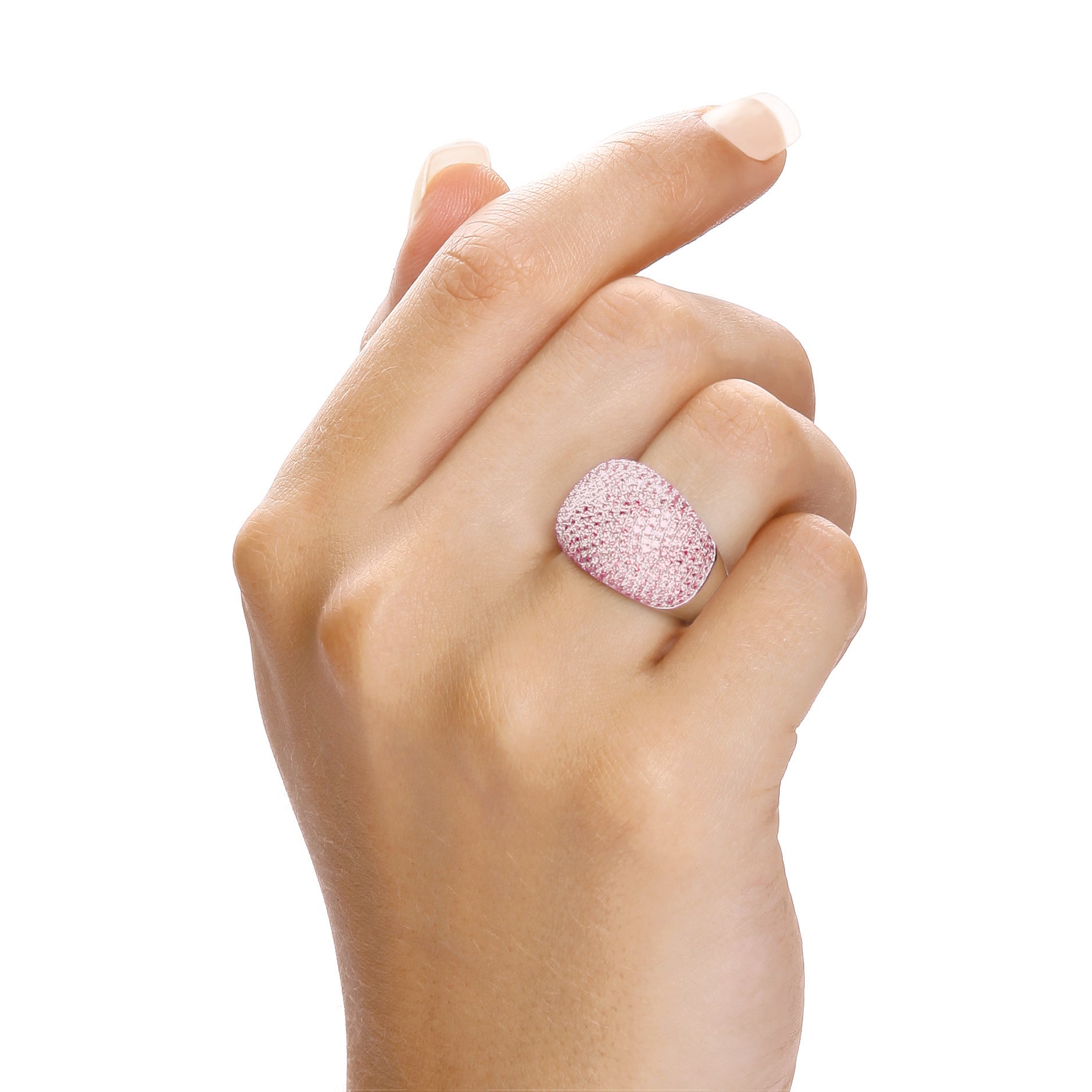 925 Sterling Silver Micro Pave' Cocktail 283 Stone Pink Cz Ring J-Jaz