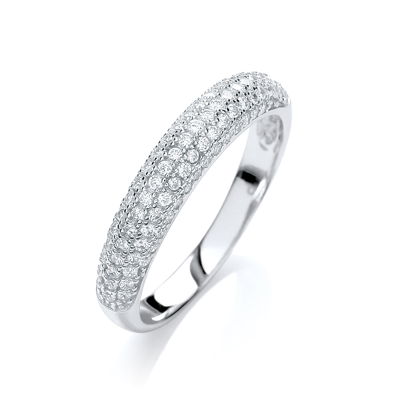 925 Sterling Silver Micro Pave' Dome Ring White Cz J-Jaz