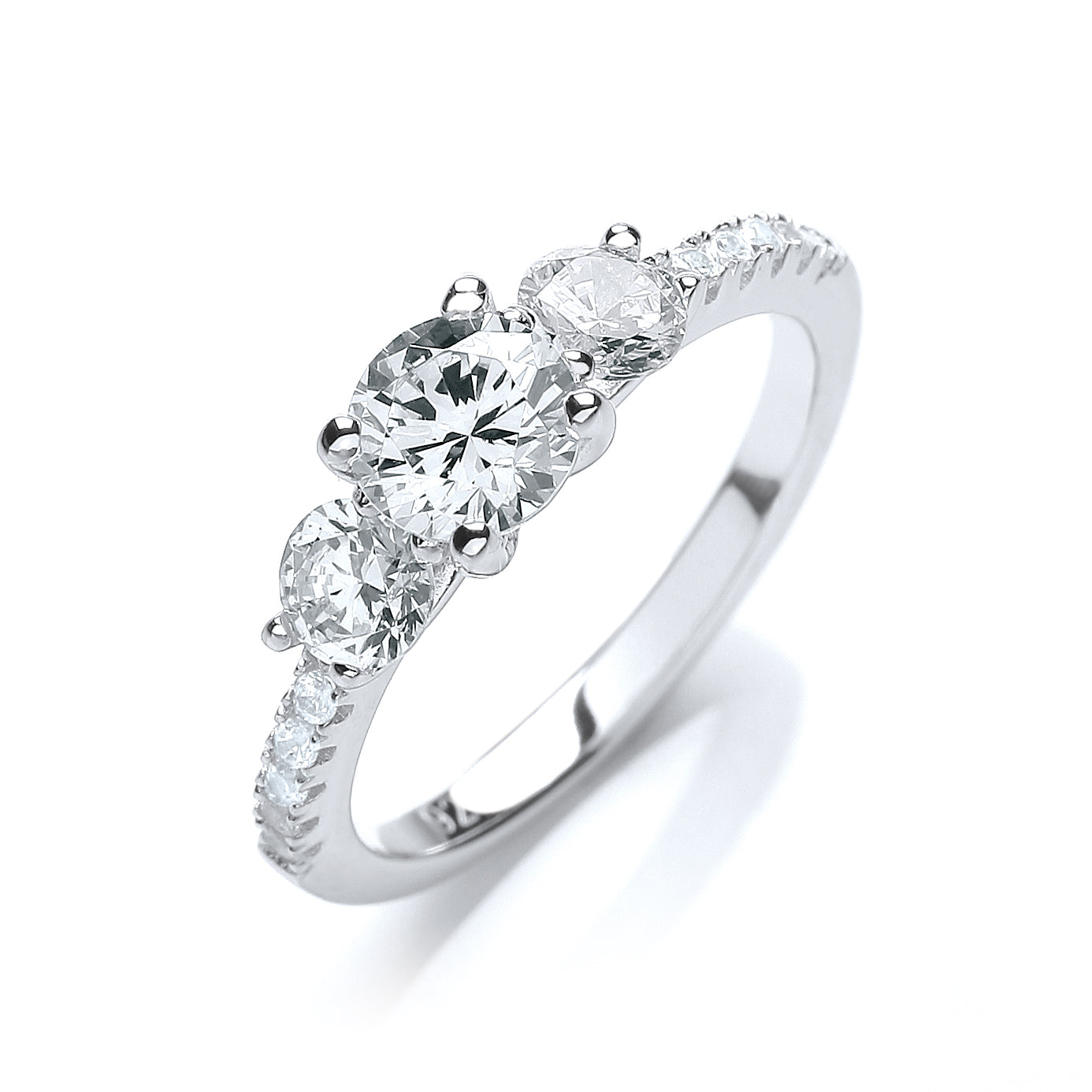 925 Sterling Silver Micro Pave' Trilogy Ring & Cz on Shoulder J-Jaz