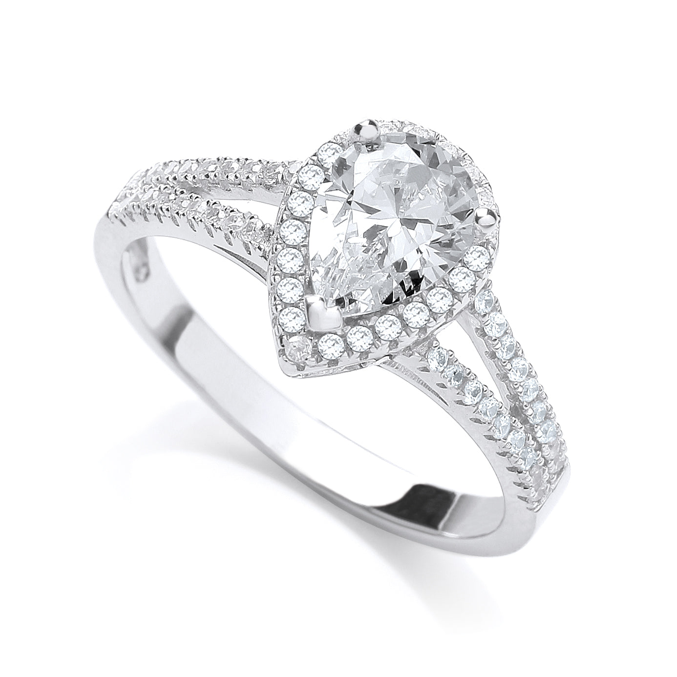 925 Sterling Silver Micro Pave' Pear Shape Split Shank Cz Ring J-Jaz