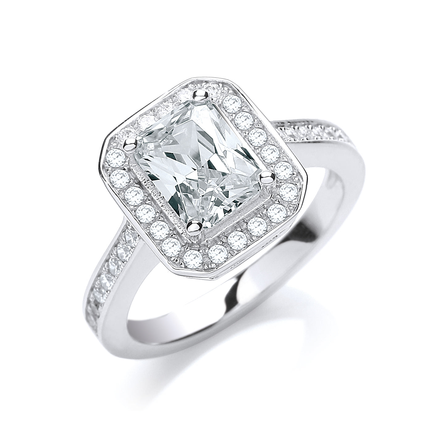925 Sterling Silver Micro Pave' Emerald Shape Cz & Shoulder Ring J-Jaz