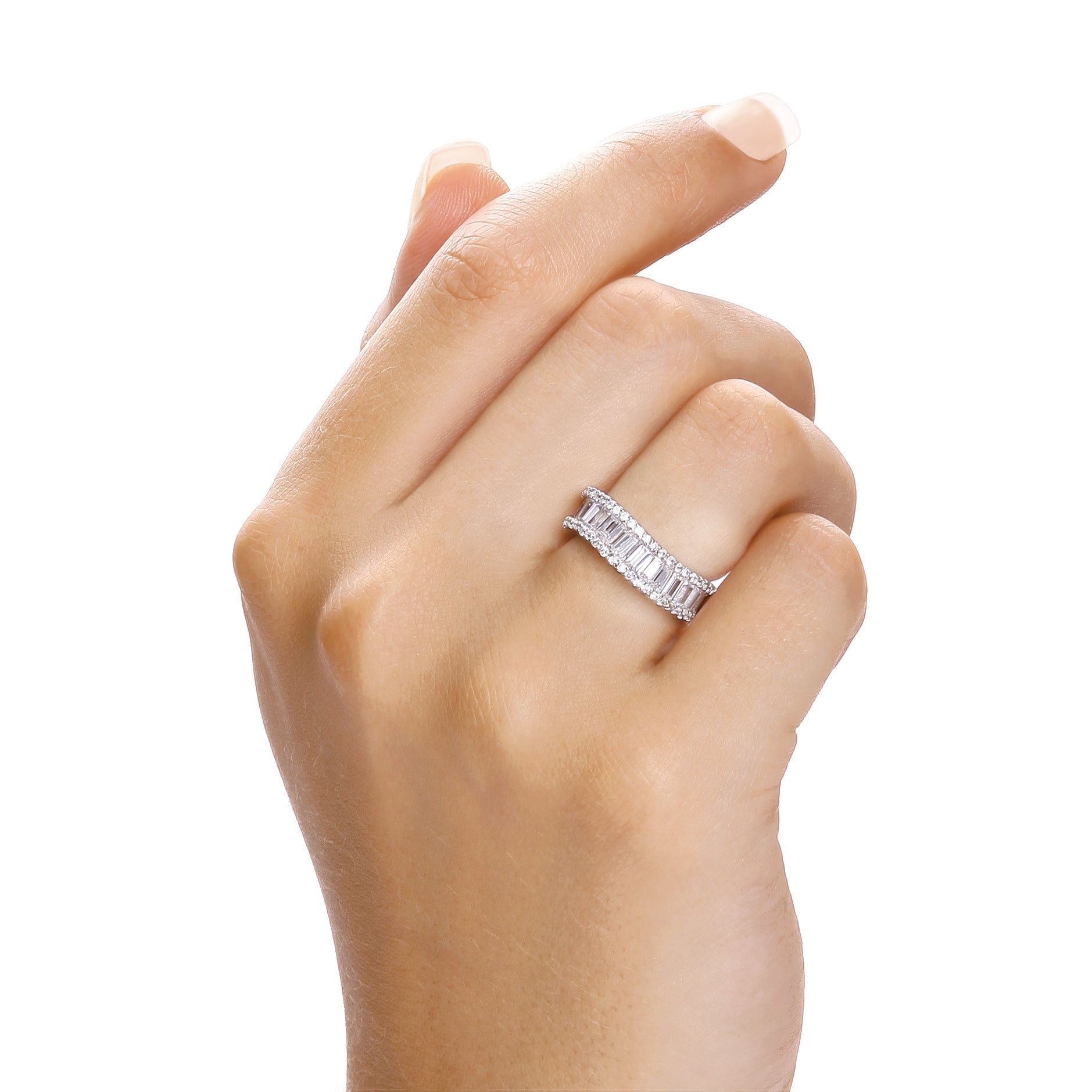 925 Sterling Silver Baguette with Round Cz Wave Ring J-Jaz