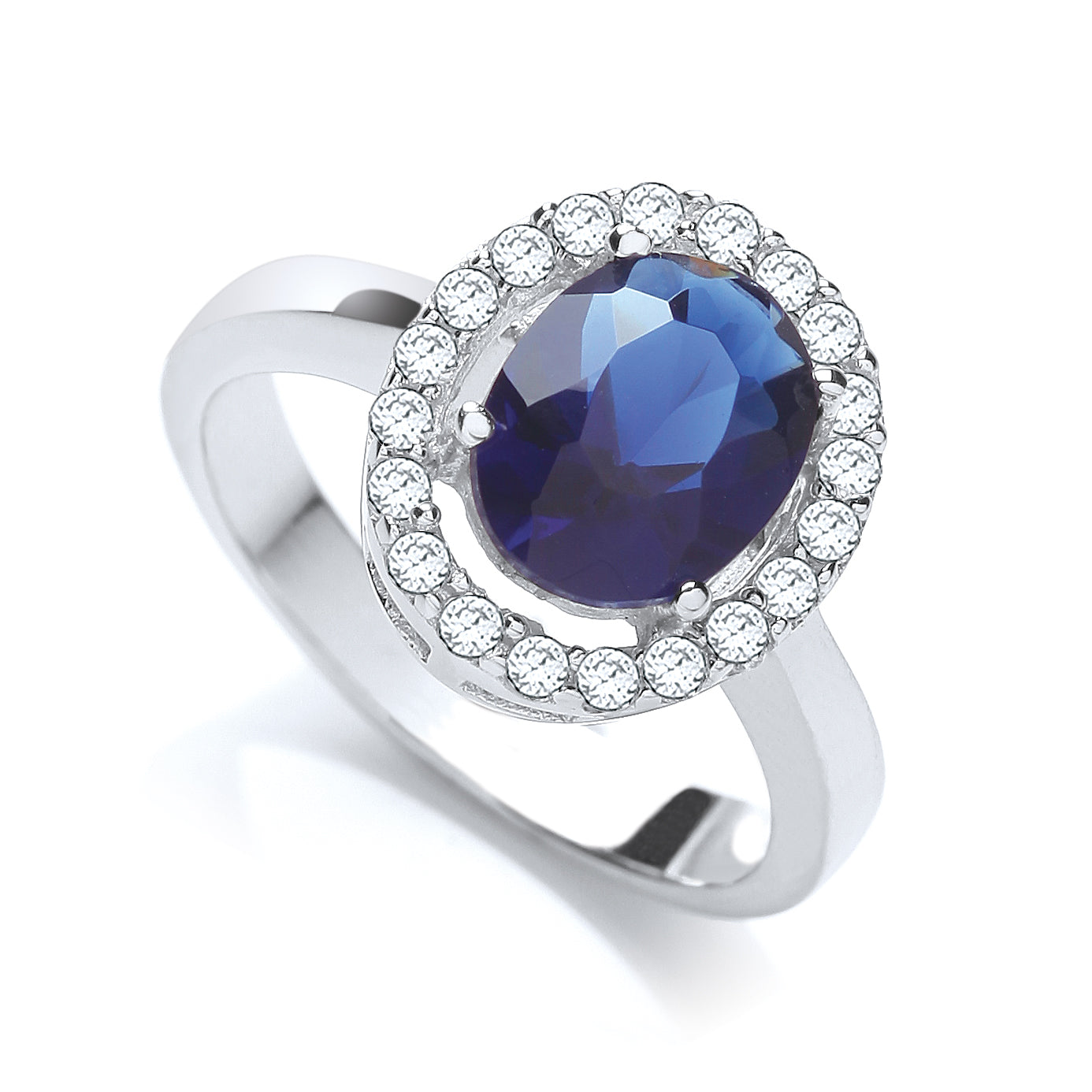 925 Sterling Silver Blue Oval Cz Cluster Ring J-Jaz