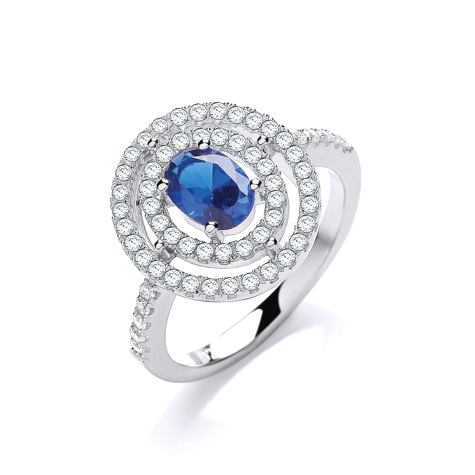 925 Sterling Silver Micro Pave' Sapphire/White Cz Ring J-Jaz
