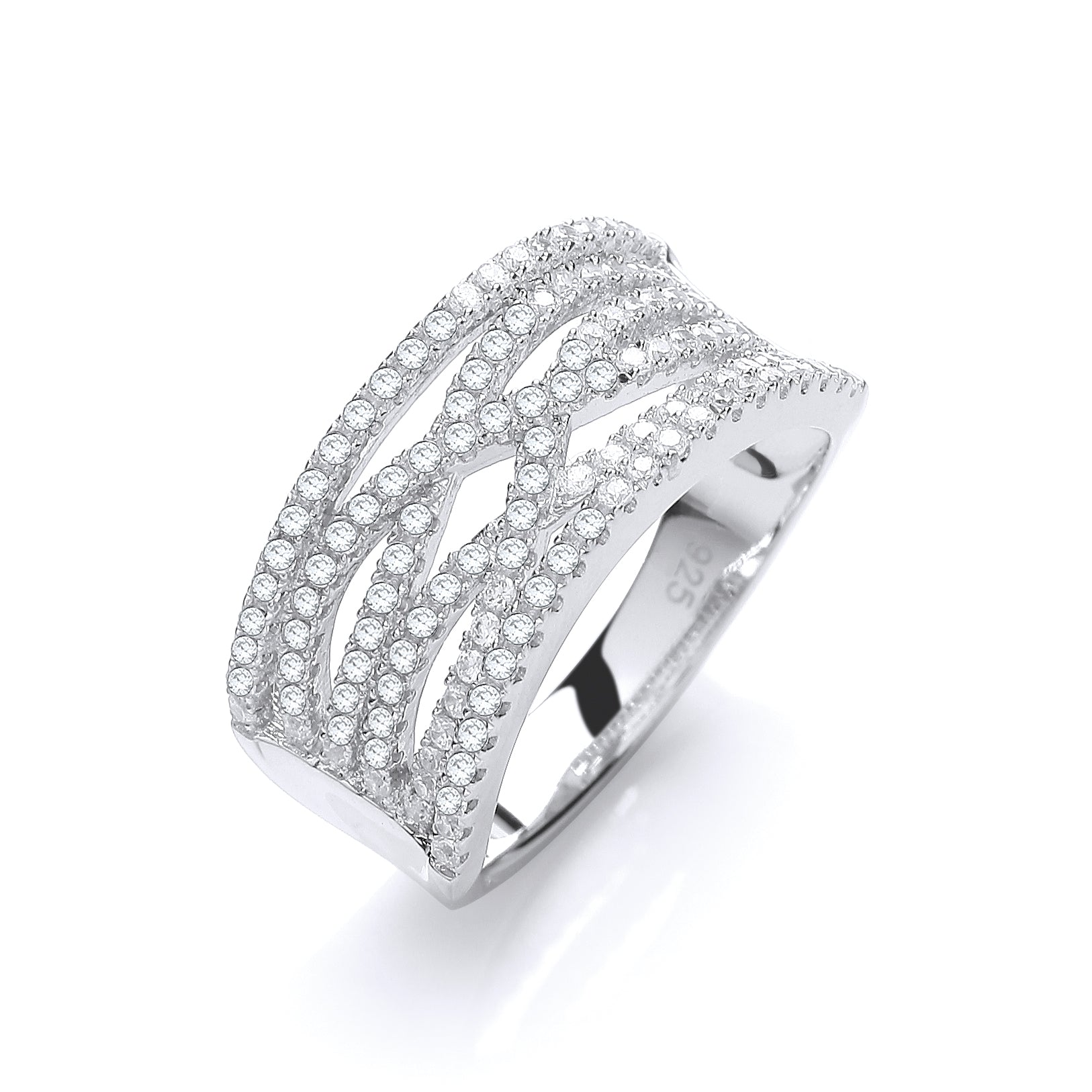 925 Sterling Silver Micro Pave' White Cz Multi Crossover Ring J-Jaz