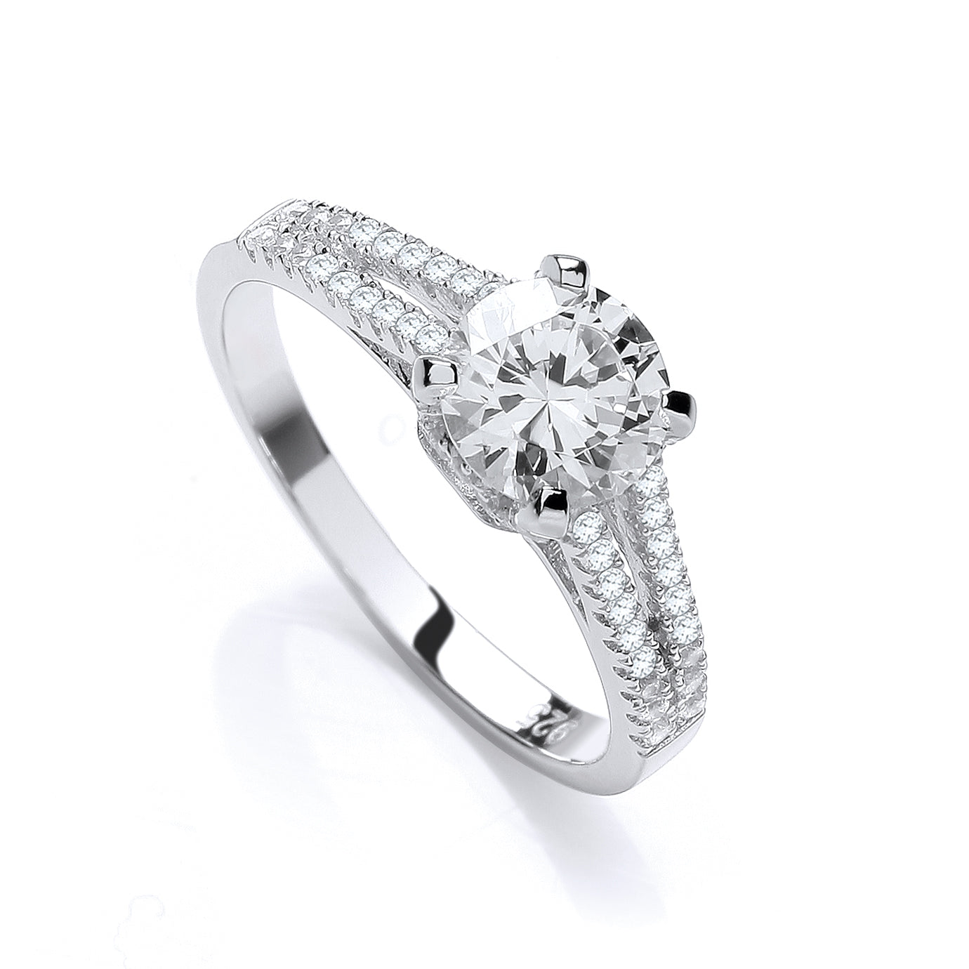 925 Sterling Silver Micro Pave' Split Shank Solitaire Cz Ring J-Jaz