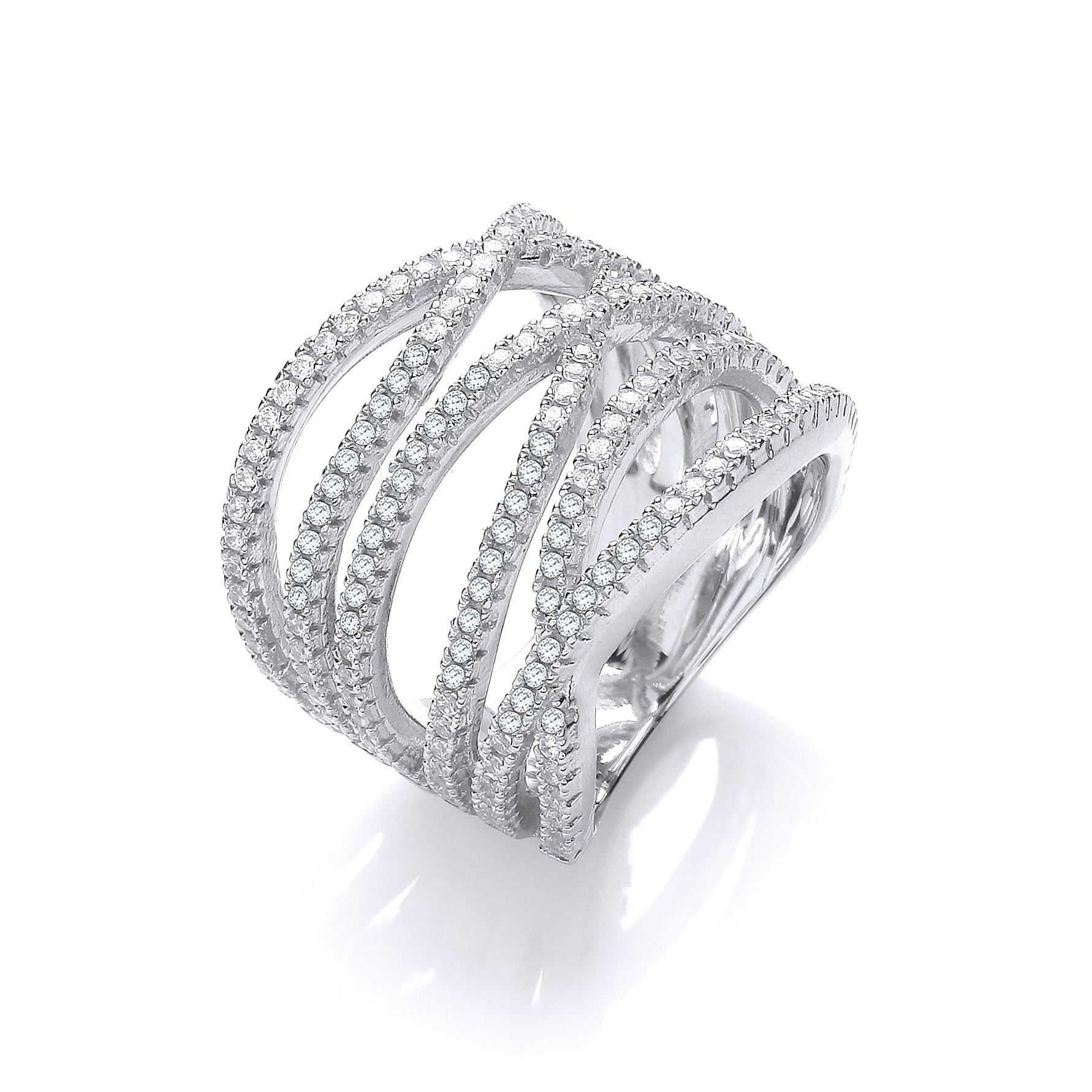 925 Sterling Silver Micro Pave' Six Rows of Clear Cz Ring J-Jaz