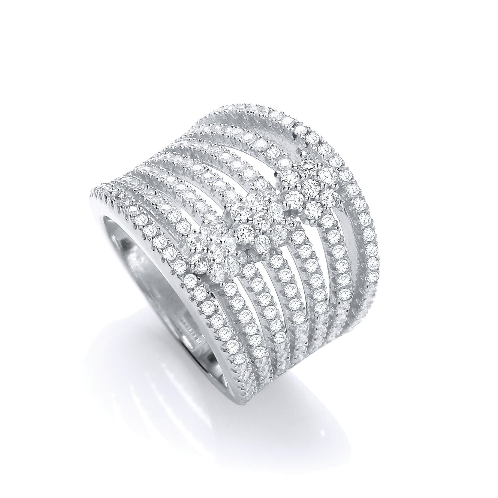 925 Sterling Silver Micro Pave' Seven Row Cz 's Ring J-Jaz