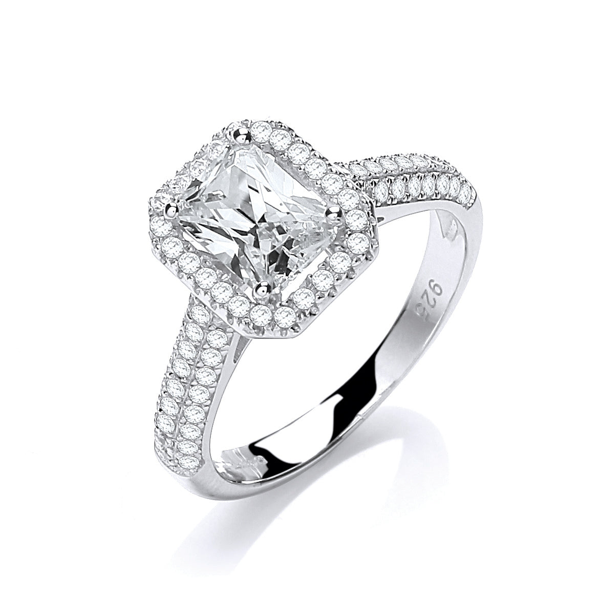 925 Sterling Silver Micro Pave' Emerald Cut Centre with Shoulder Cz's Ring J-Jaz