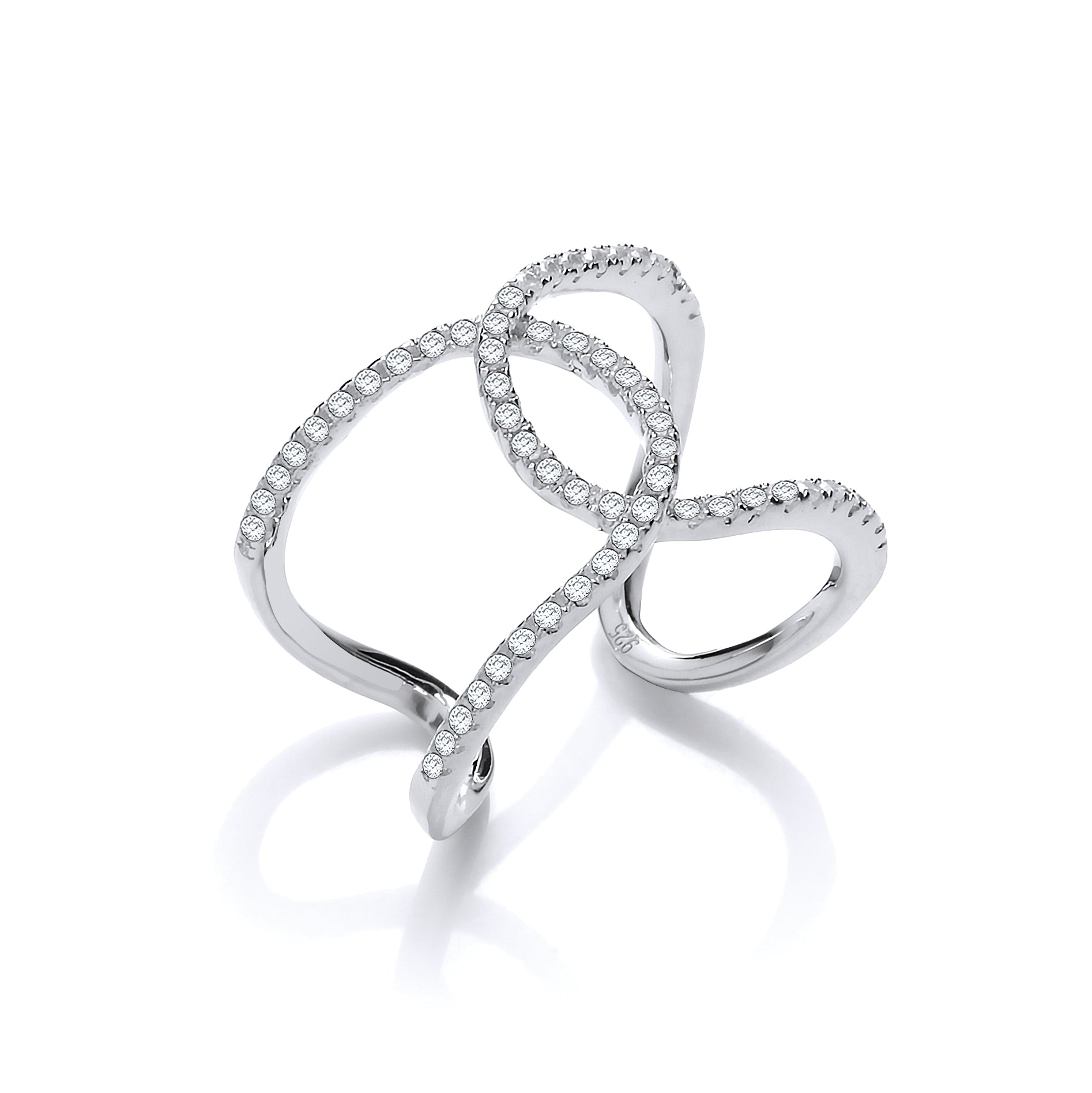 925 Sterling Silver Micro Pave Cz Two Row Interlocking Cuff Ring J-Jaz