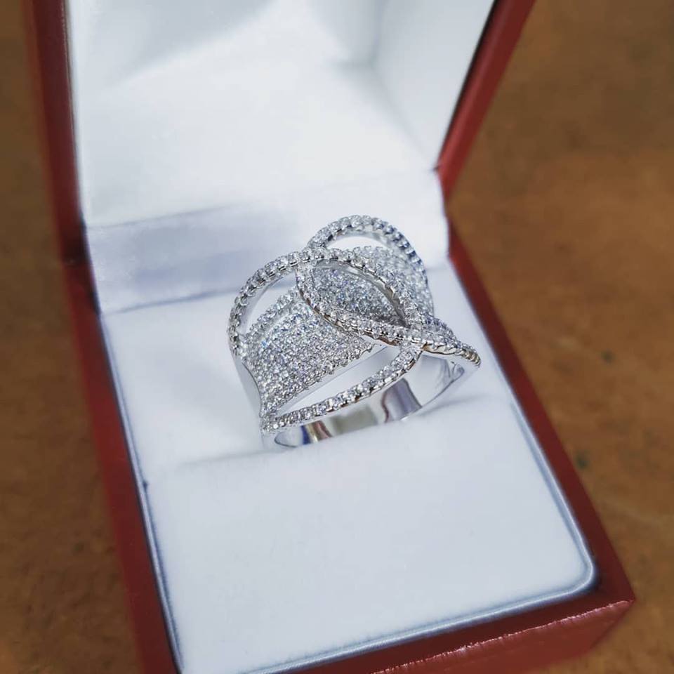 925 Sterling Silver Micro Pave Cz Interlocking Ring J-Jaz
