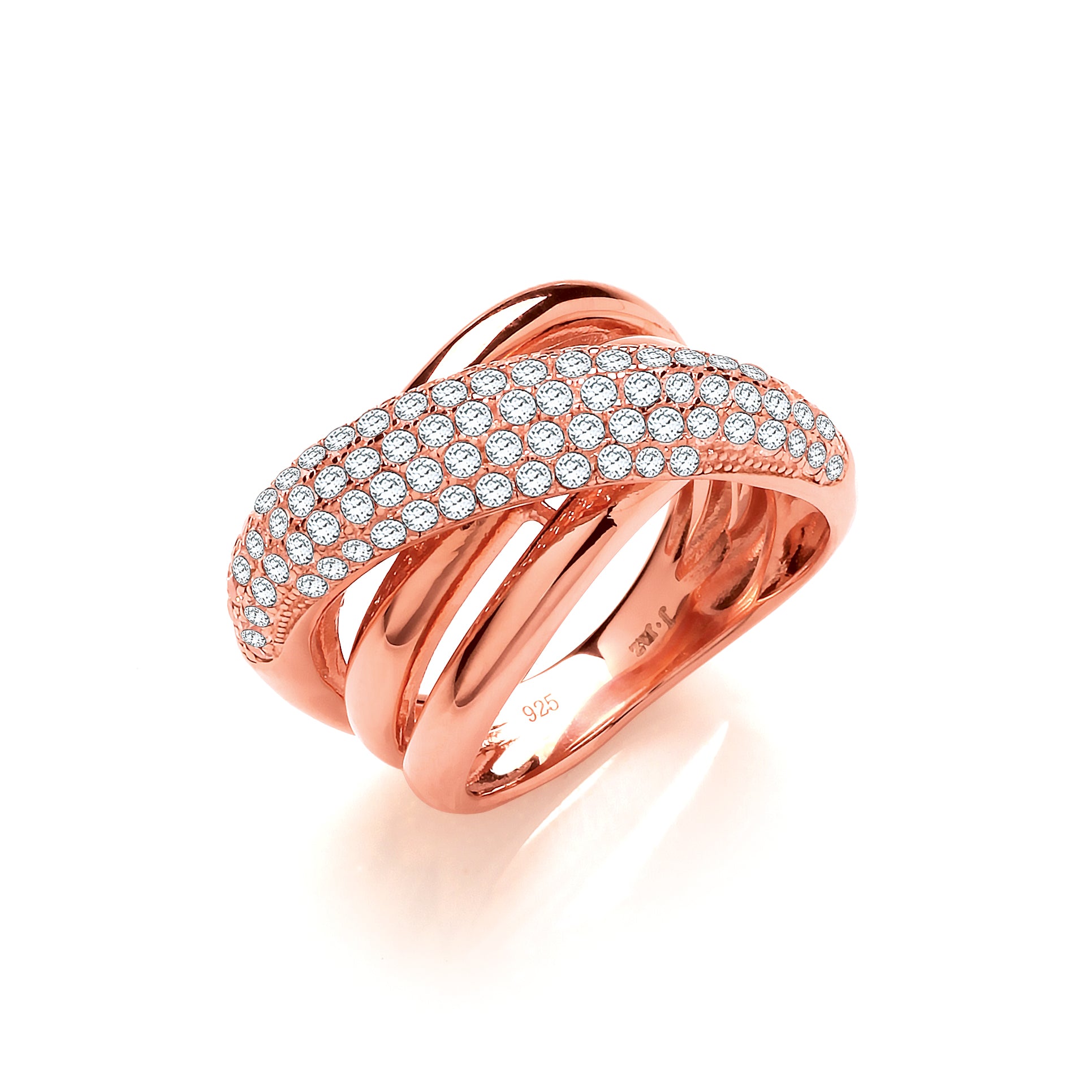 925 Sterling Silver Rose Coated Intertwined Design Silver Cz Ring J-Jaz