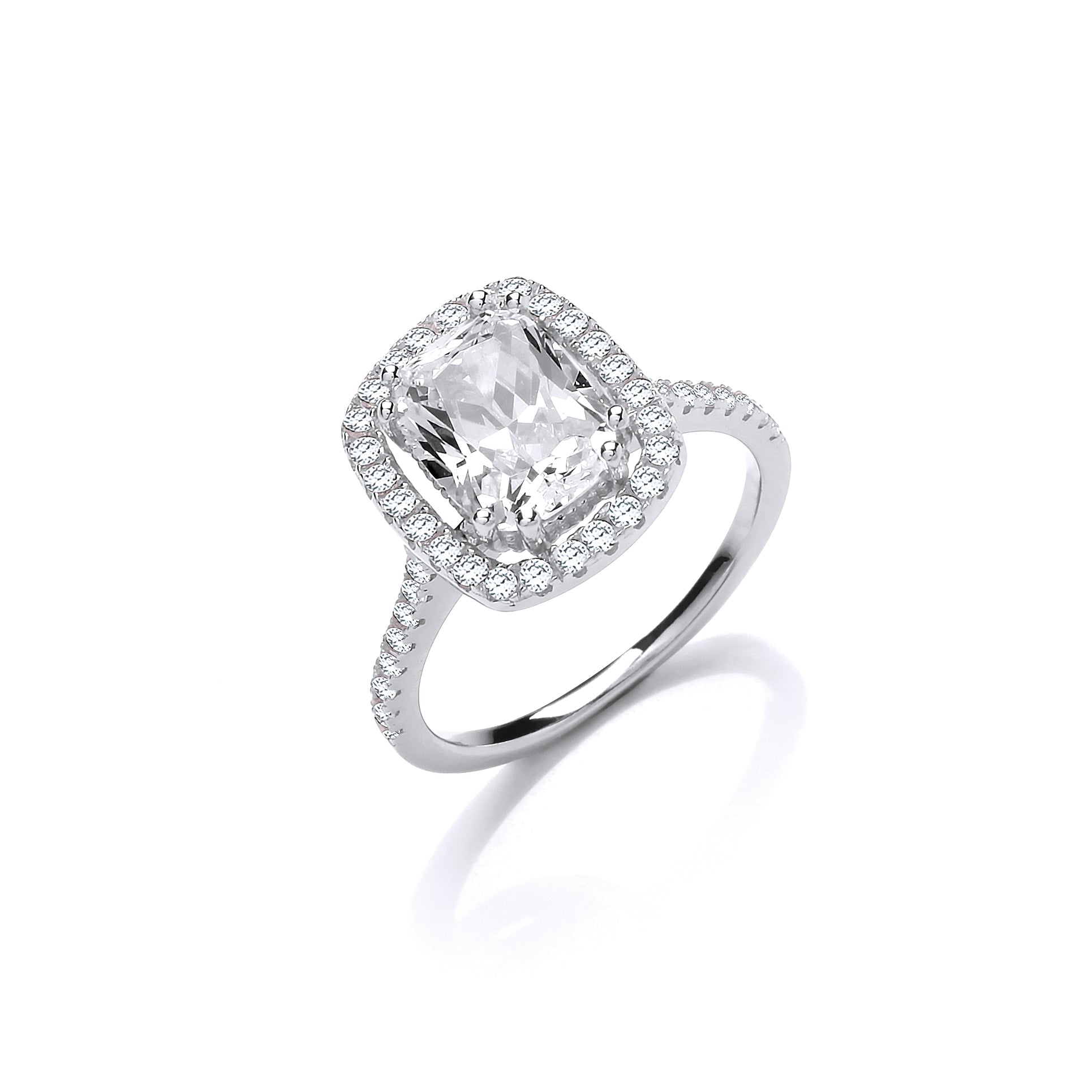 925 Sterling Silver Halo Style High Setting Emerald Cut Cz Silver Ring J-Jaz