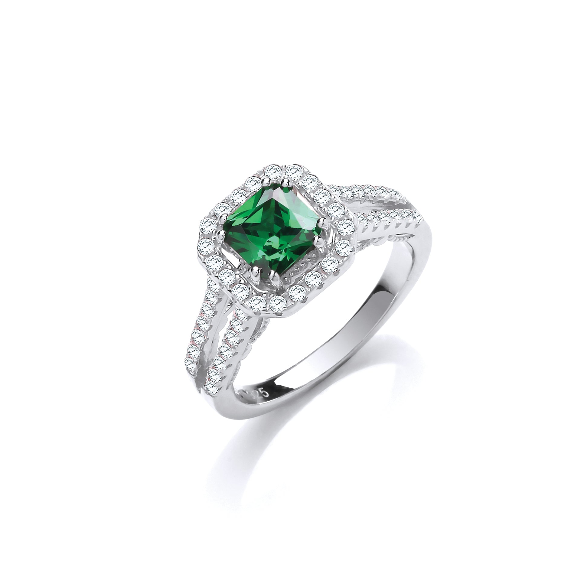 925 Sterling Silver Green Cz High Setting Split Shank Fancy Ring J-Jaz