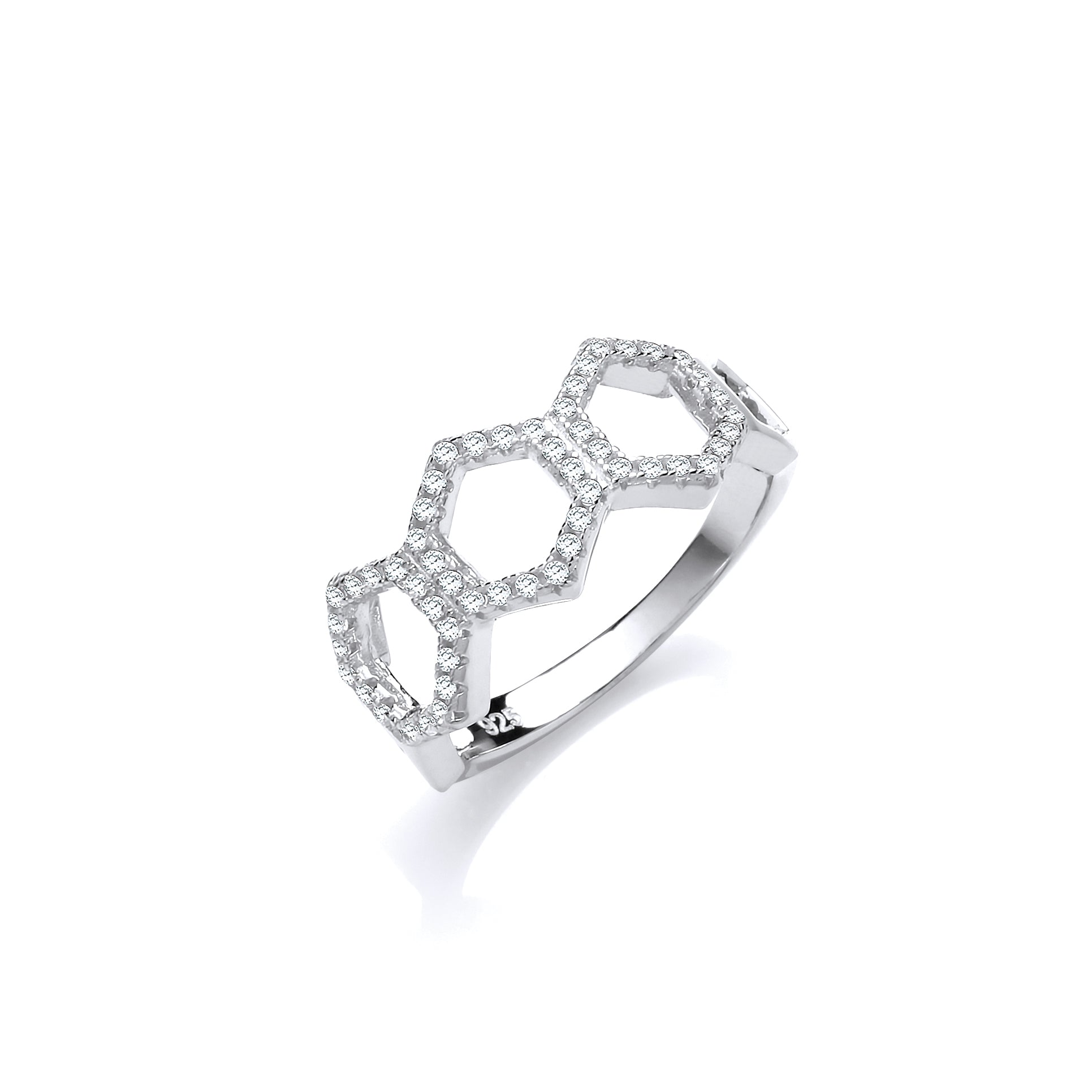 925 Sterling Silver Honeycomb Style Micro Pave Cz Silver Ring J-Jaz