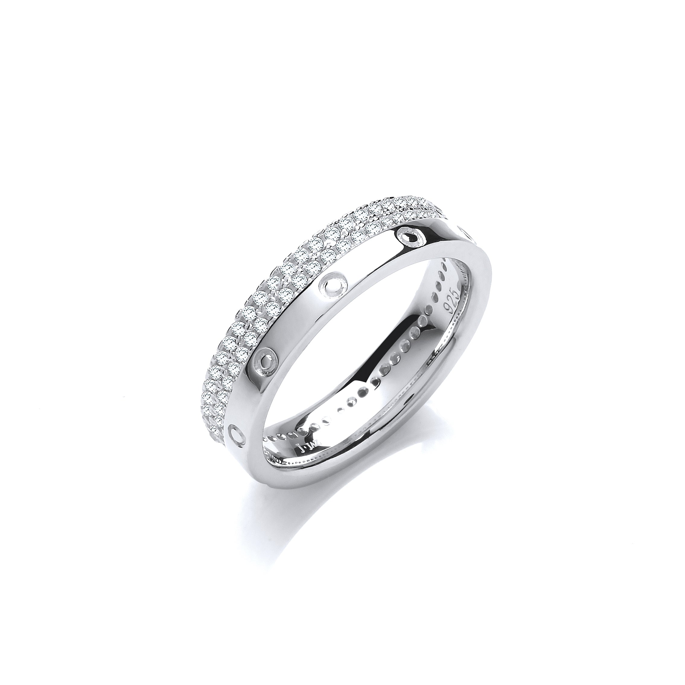 925 Sterling Silver Double row Micro Pave Cz Fancy Silver Ring J-Jaz